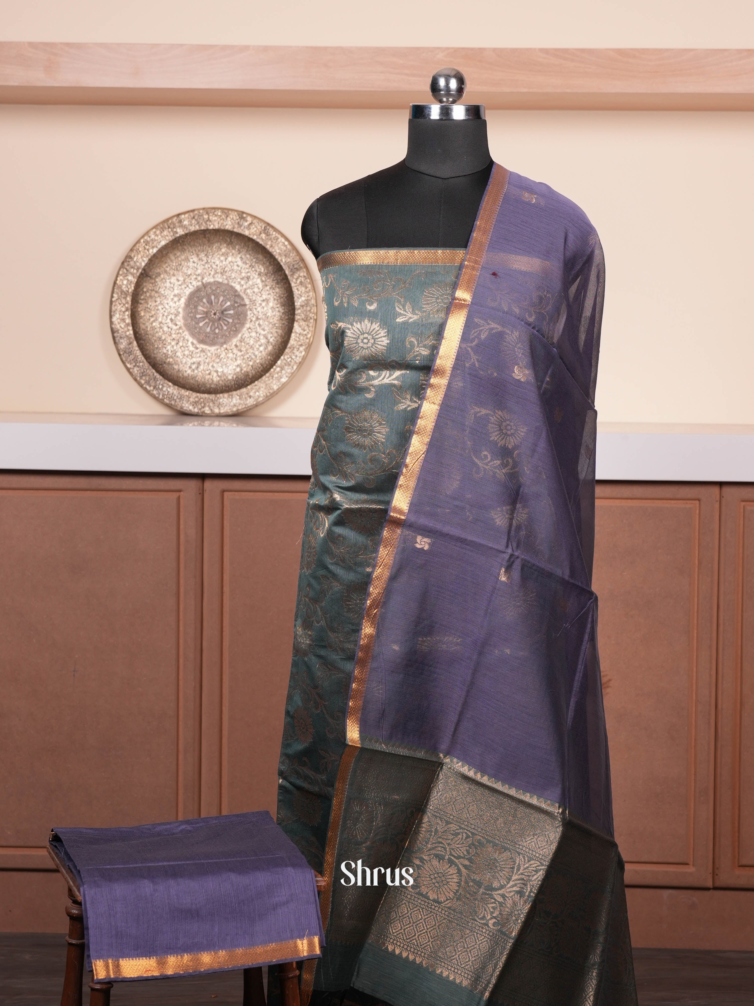 Greenish Blue & Violet  - Semi silkcotton salwar