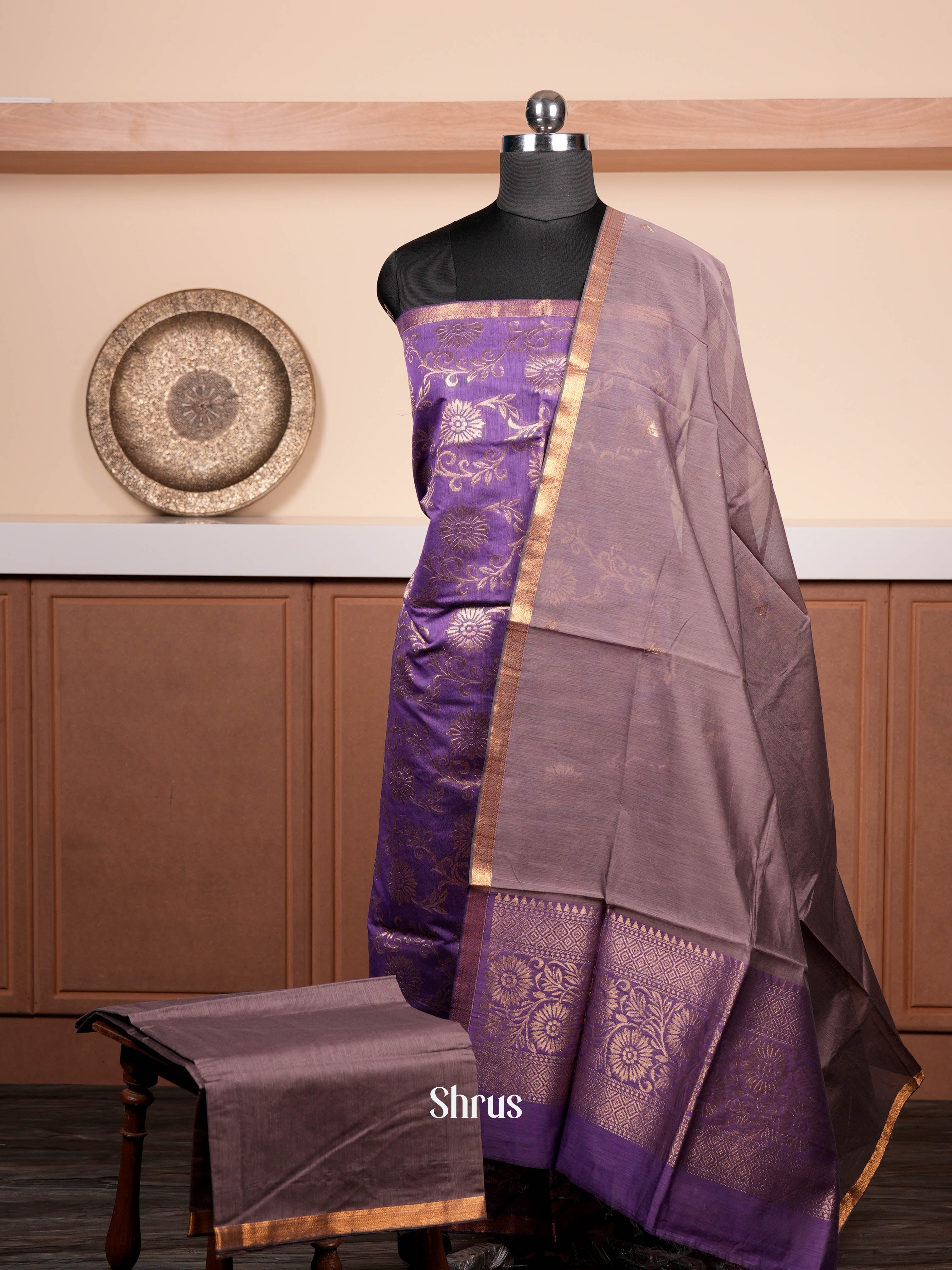 Purple & Grey  - Semi silkcotton salwar