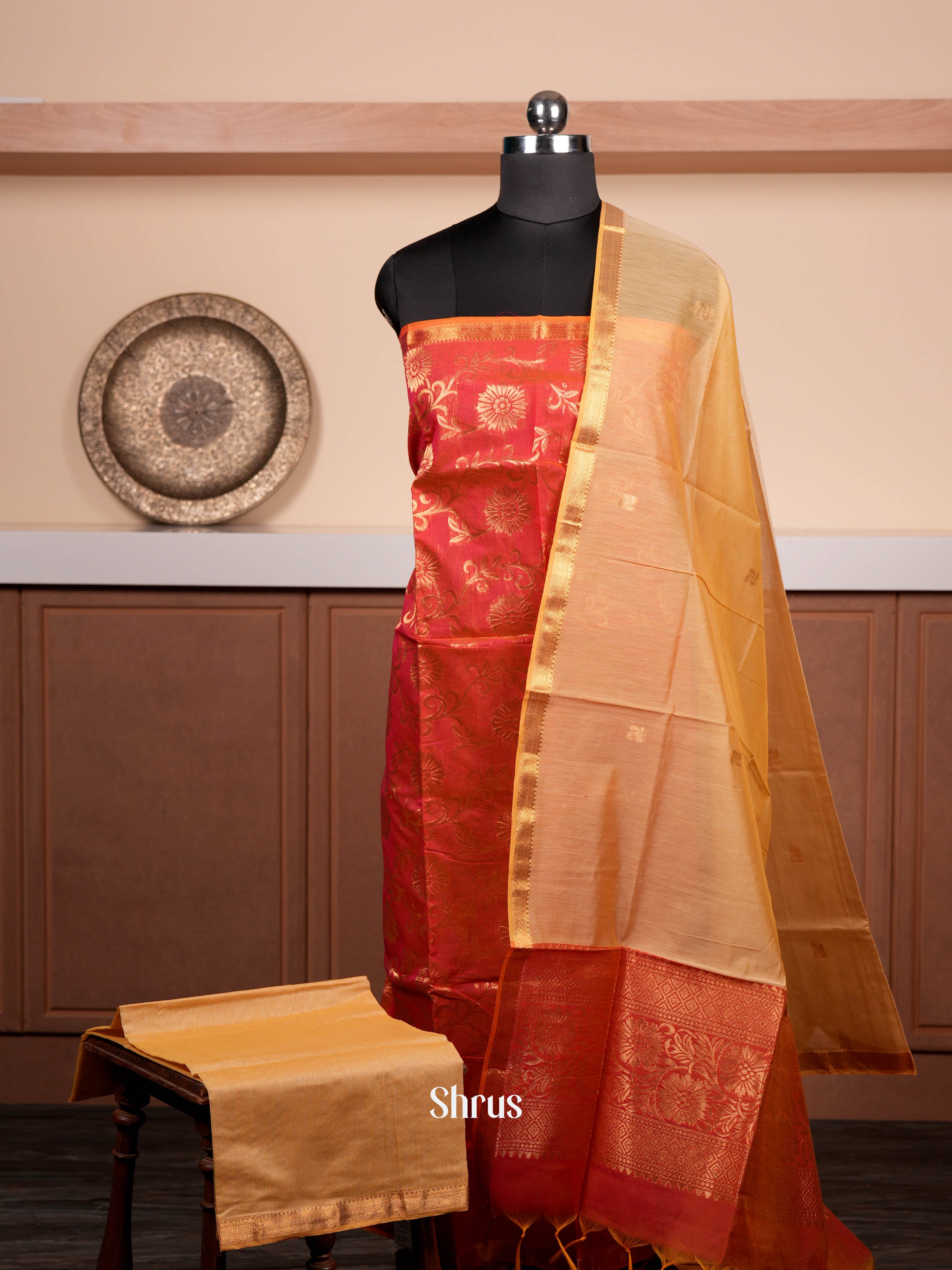 Rosy Orange & Cream - Semi silkcotton salwar