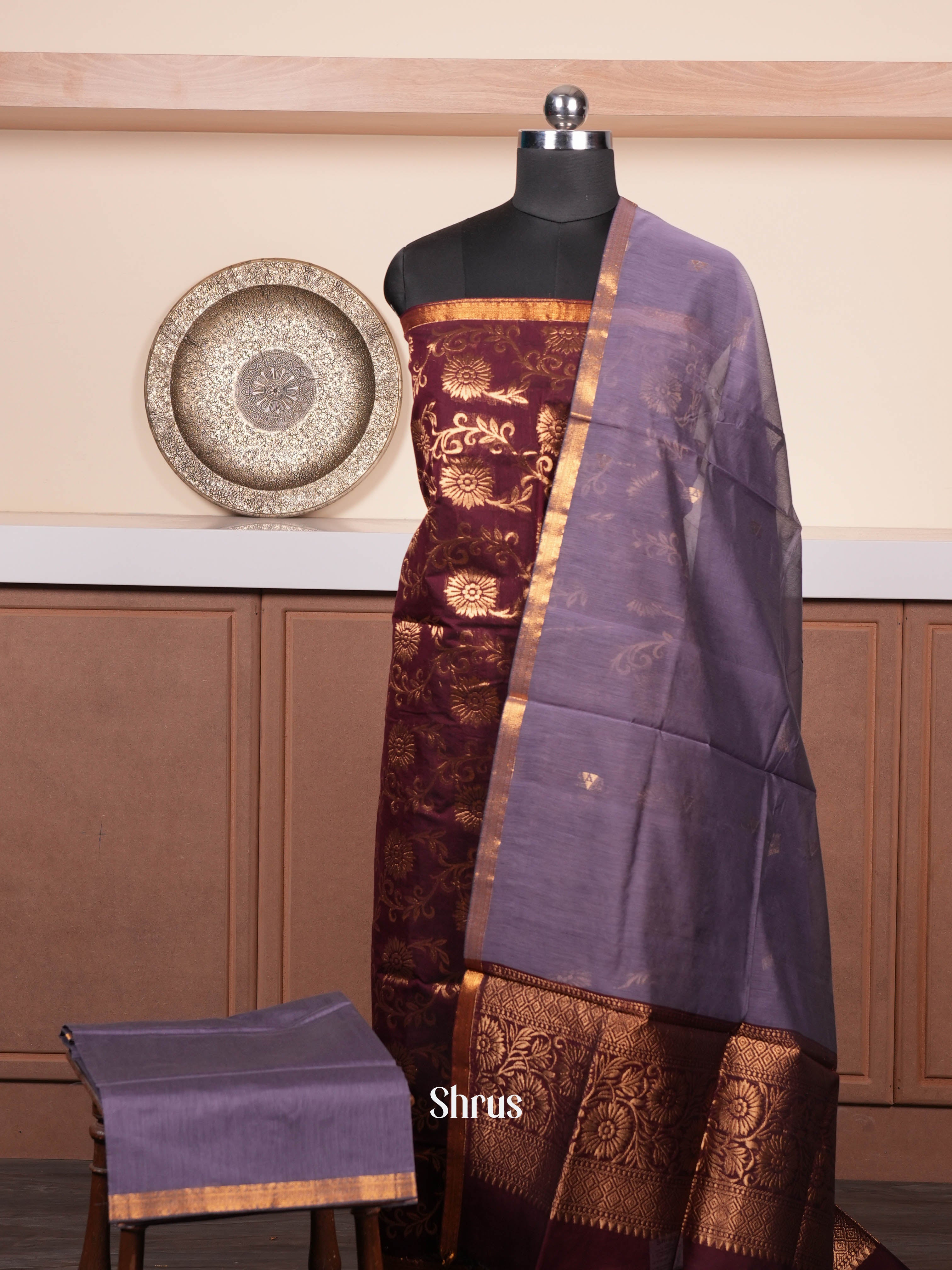 Maroon   & Purple - Semi silkcotton salwar