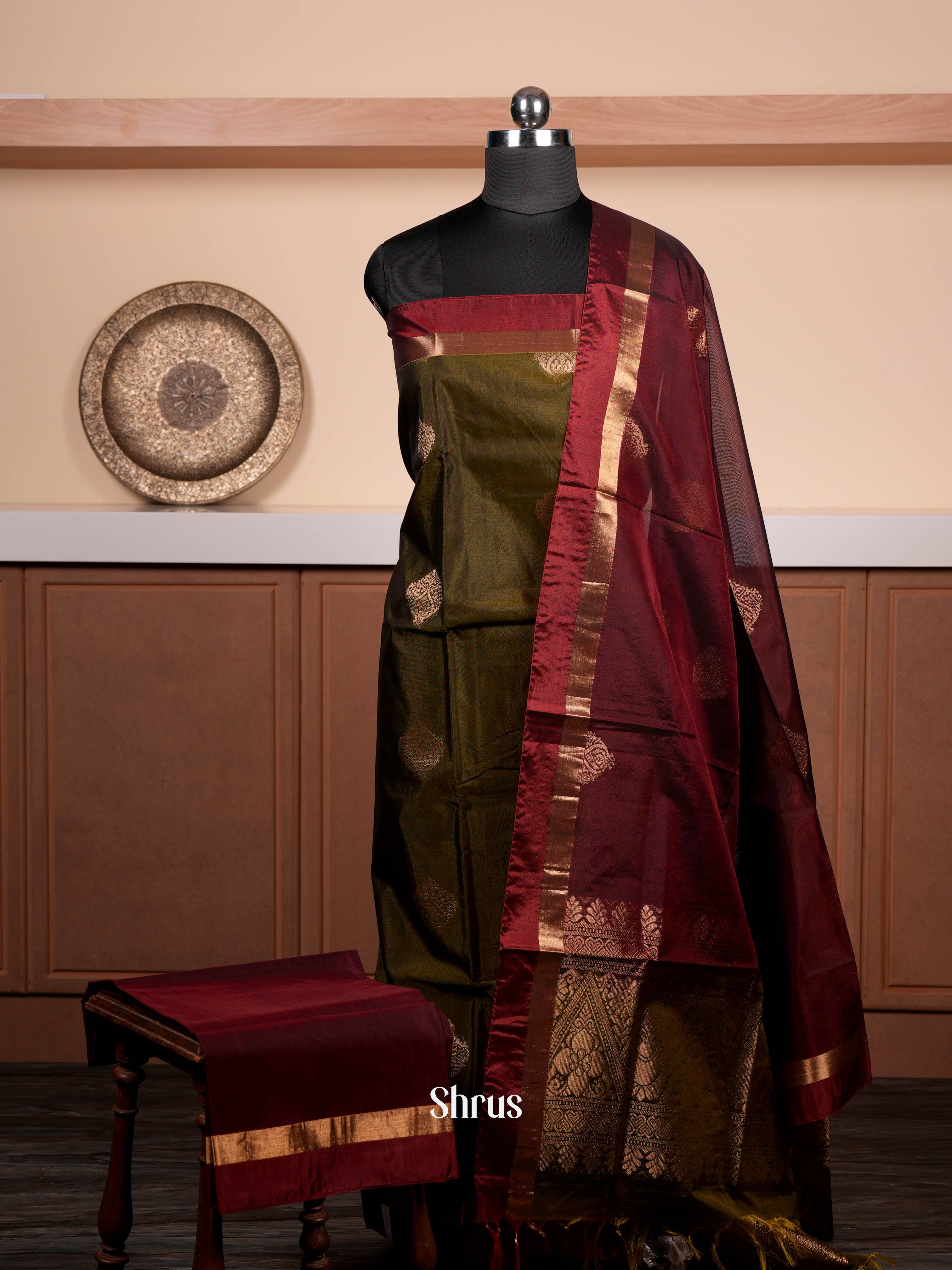 Green & Maroon  - Semi silkcotton salwar