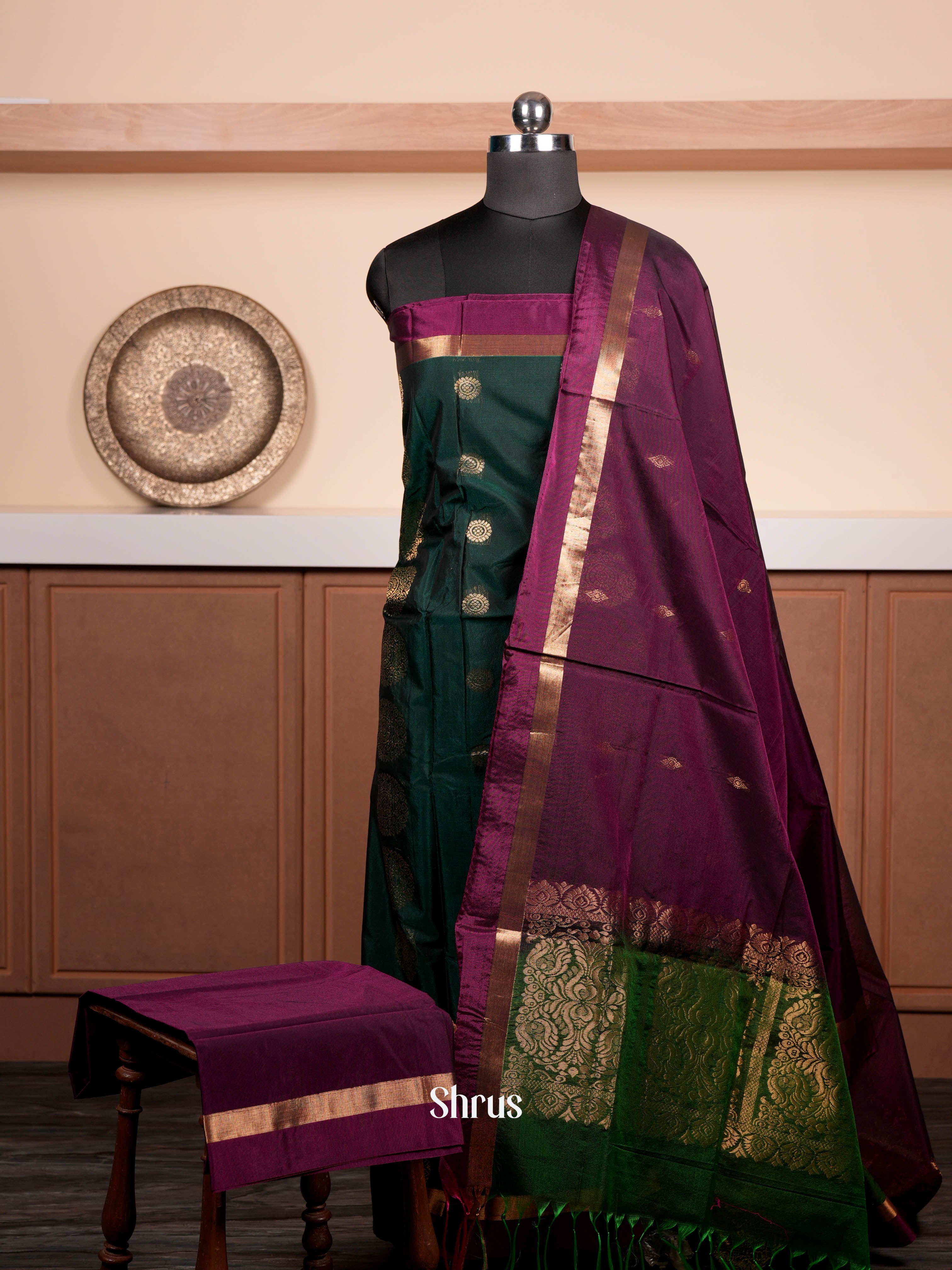 Green & Violet  - Semi silkcotton salwar