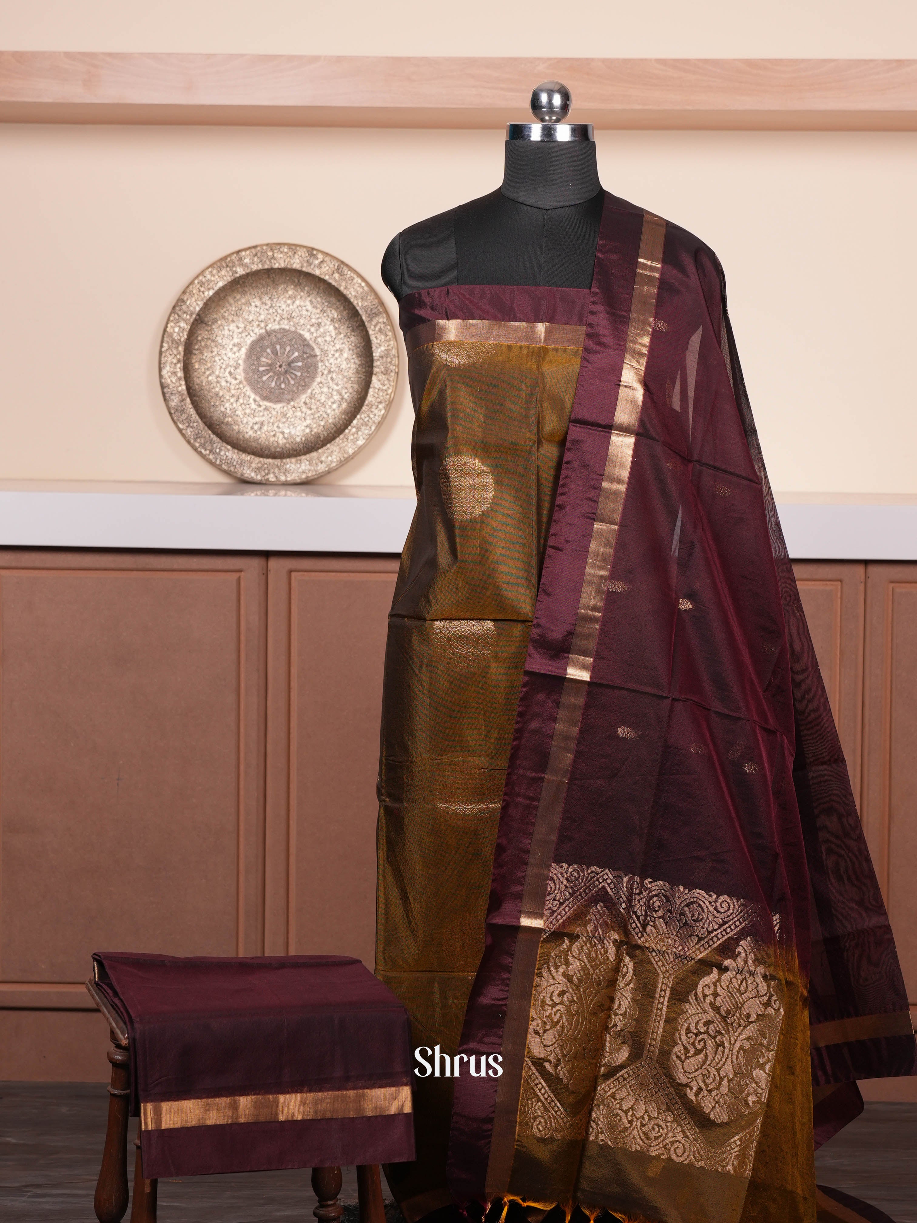 Green & Brown - Semi silkcotton salwar