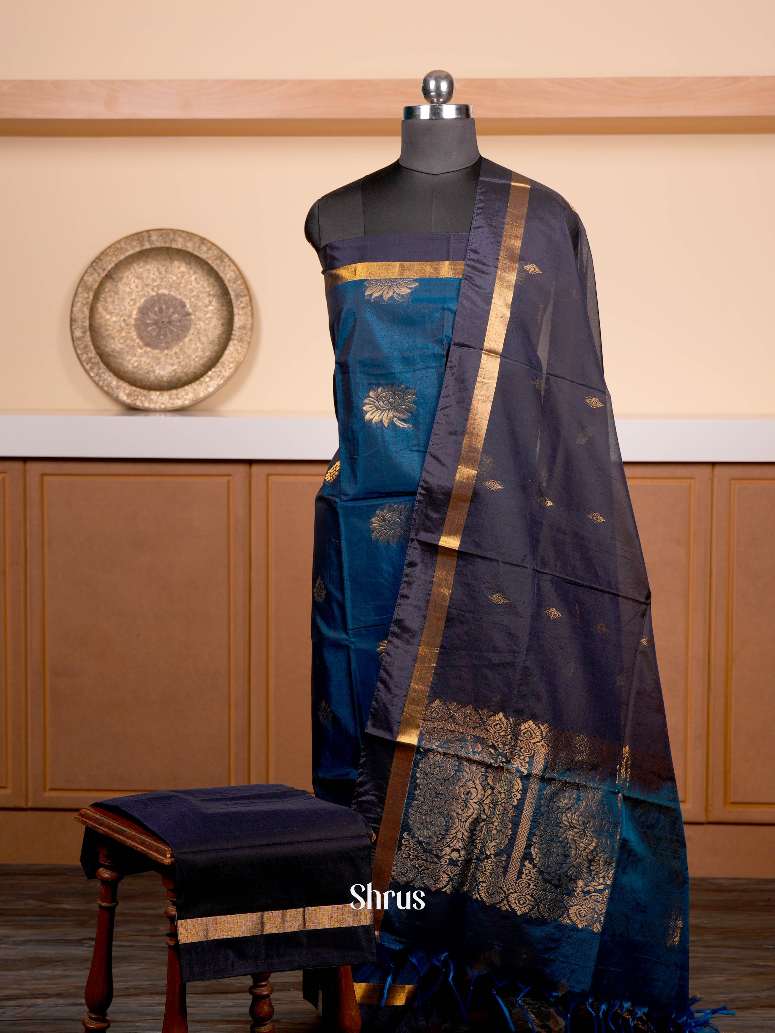 Blue  & Black - Semi silkcotton salwar