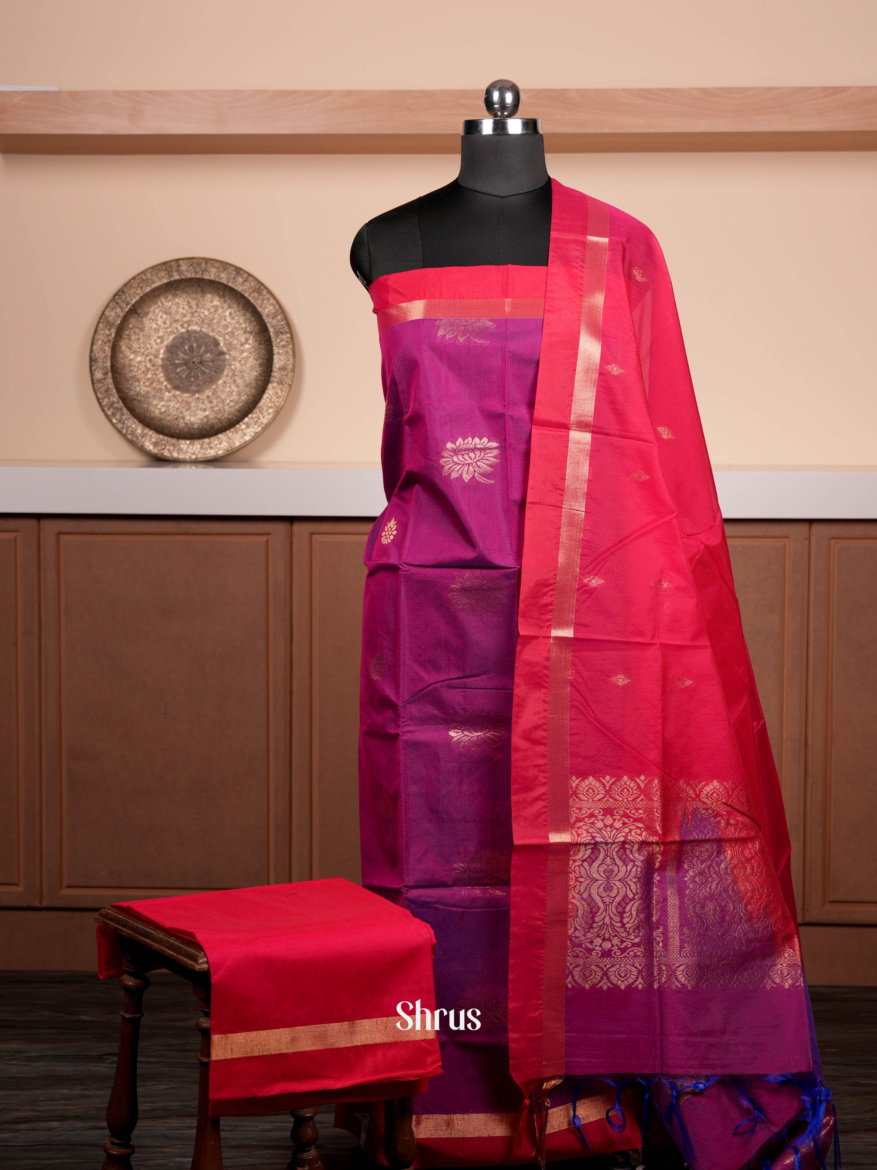 Purple & Red  - Semi silkcotton salwar