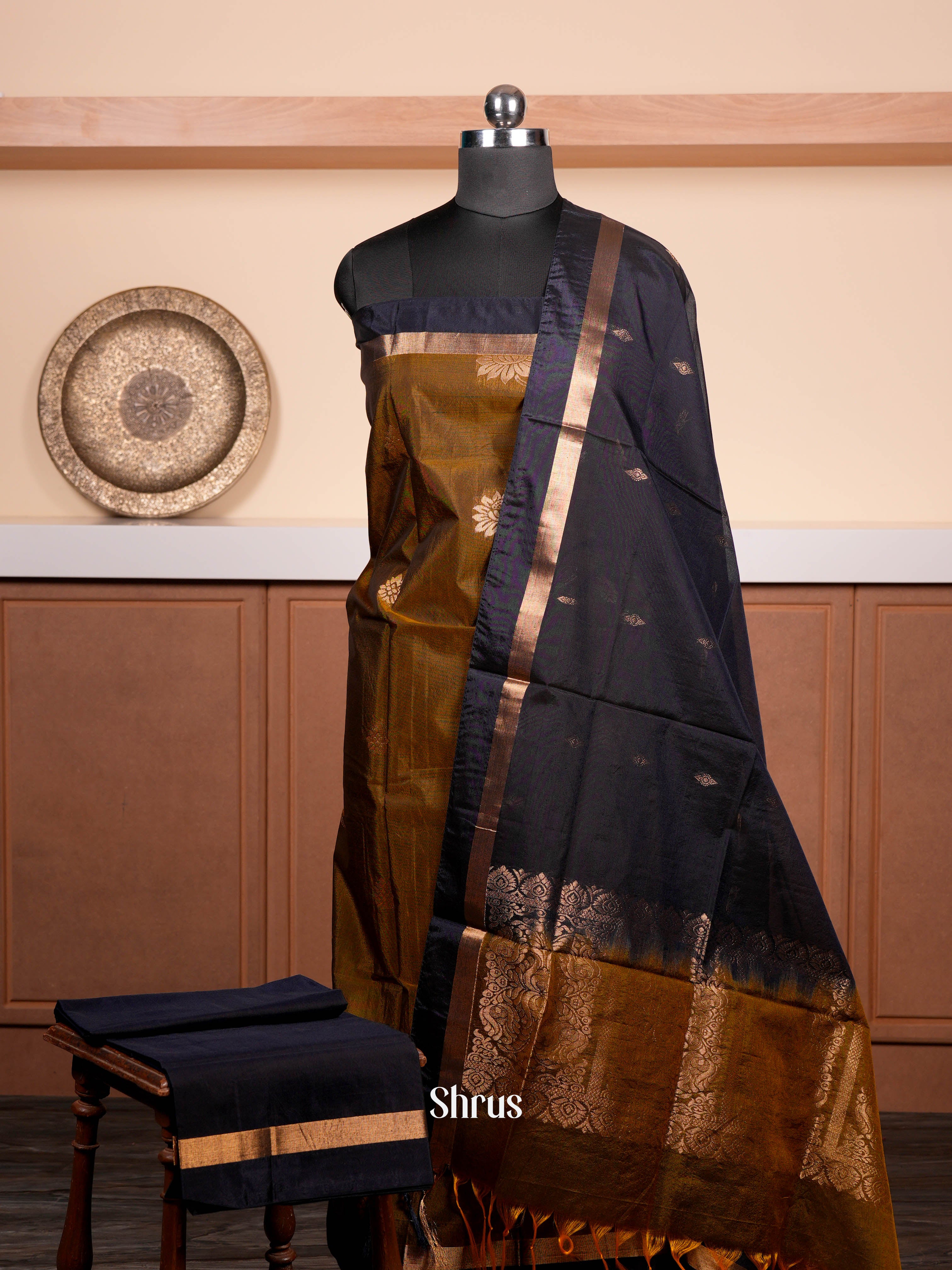 Greenish Brown & Blue  - Semi silkcotton salwar