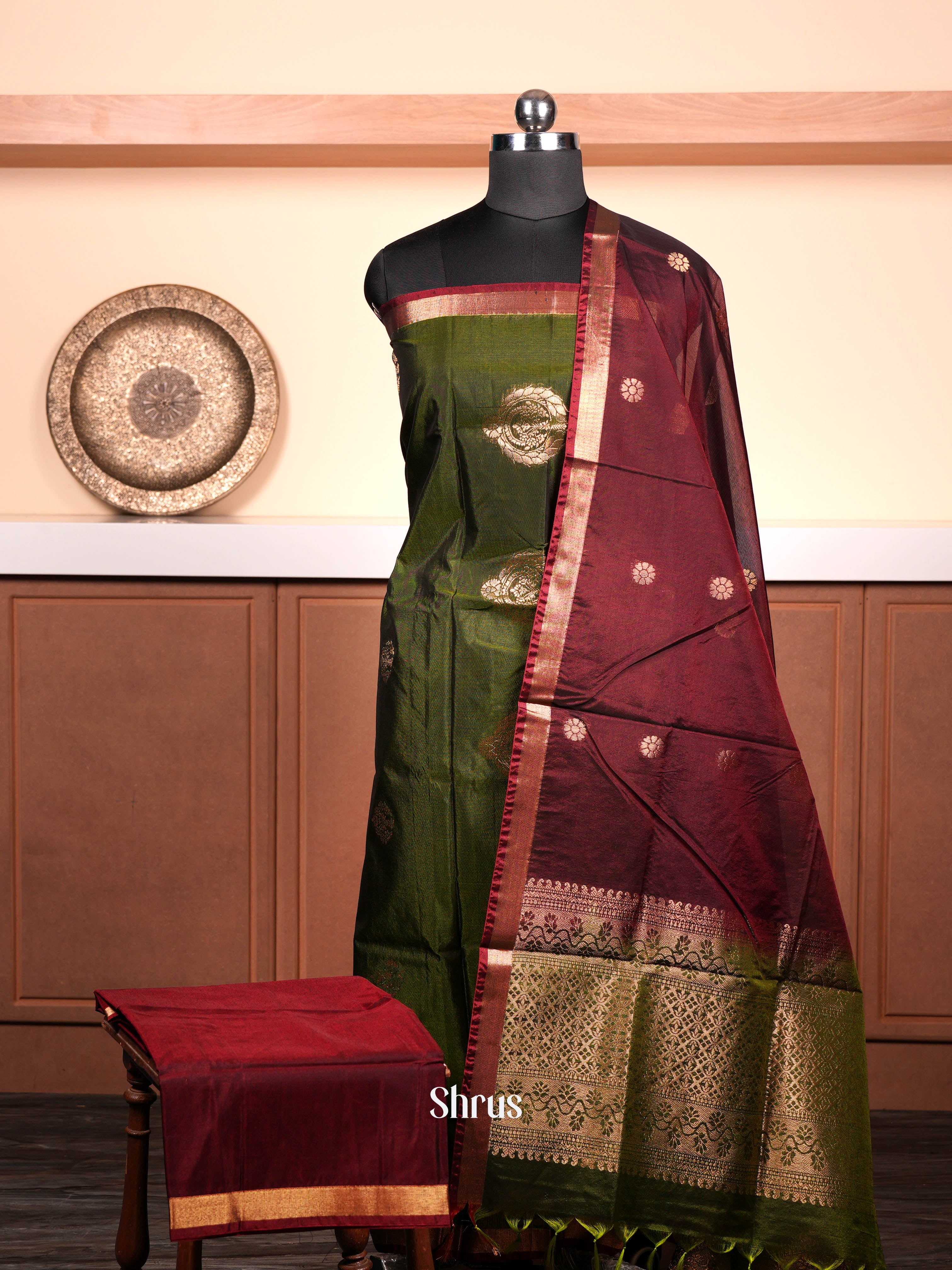 Green & Maroon  - Semi silkcotton salwar