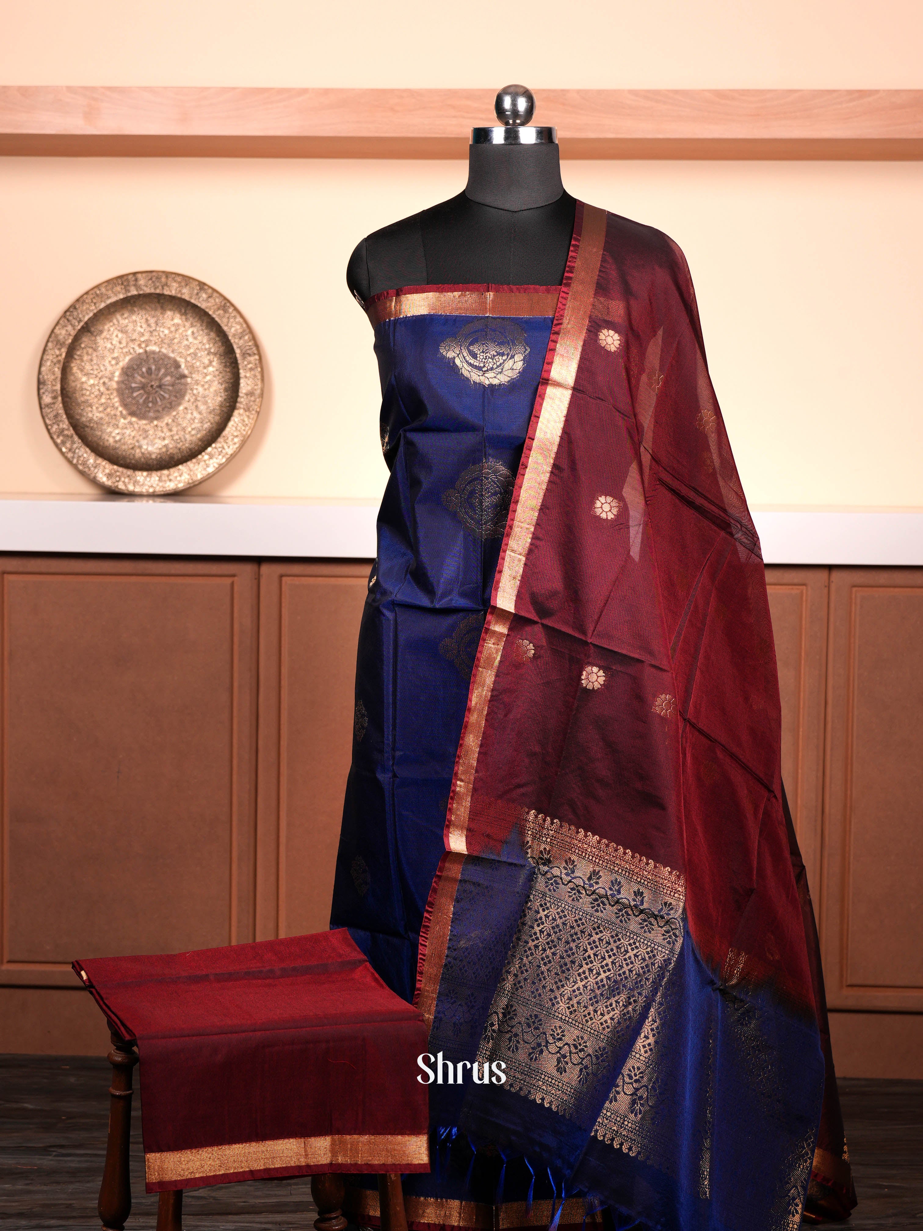 Blue & Maroon  - Semi silkcotton salwar