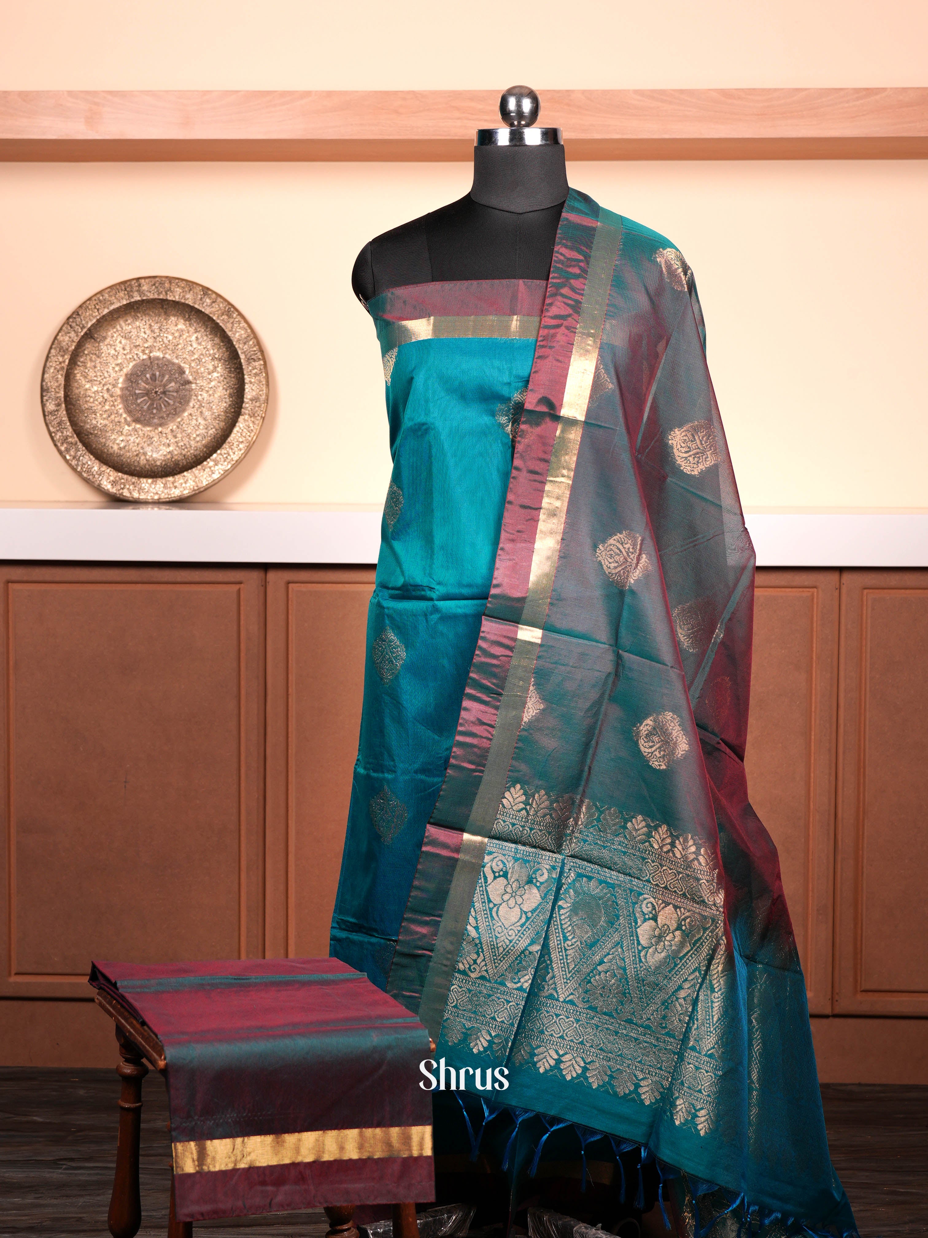 Blue & Double Shaded Green  - Semi silkcotton salwar