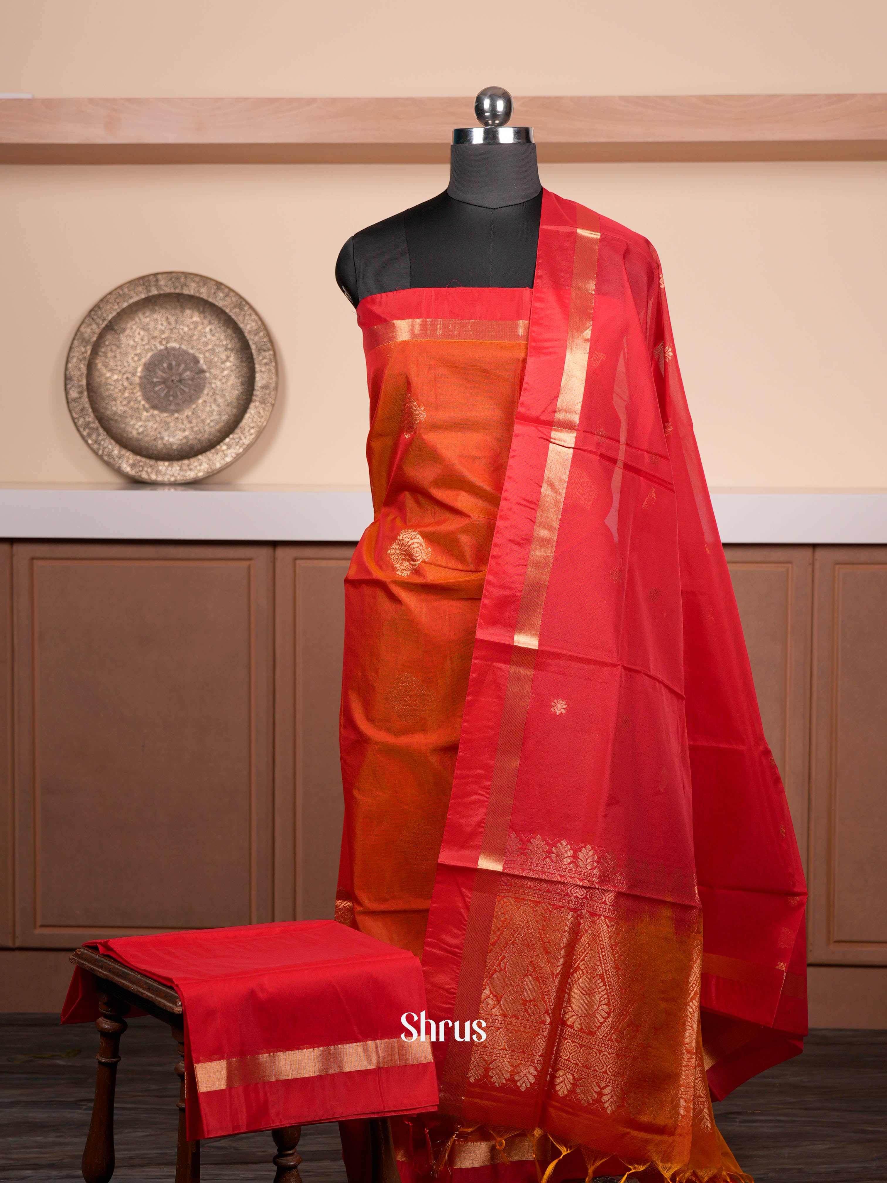 Double Shaded Orange & Red  - Semi silkcotton salwar