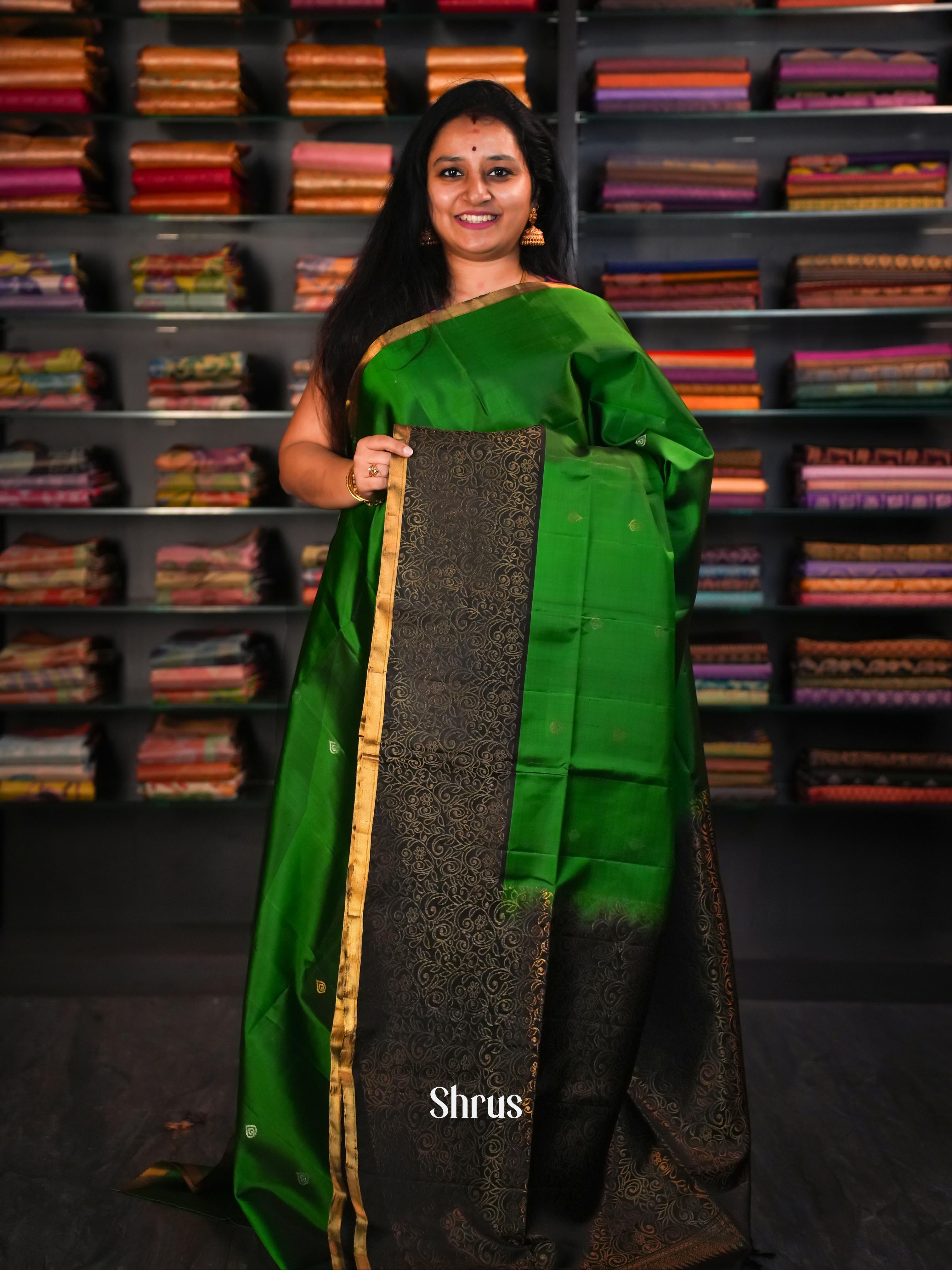 Green & Black  - Soft Silk Saree