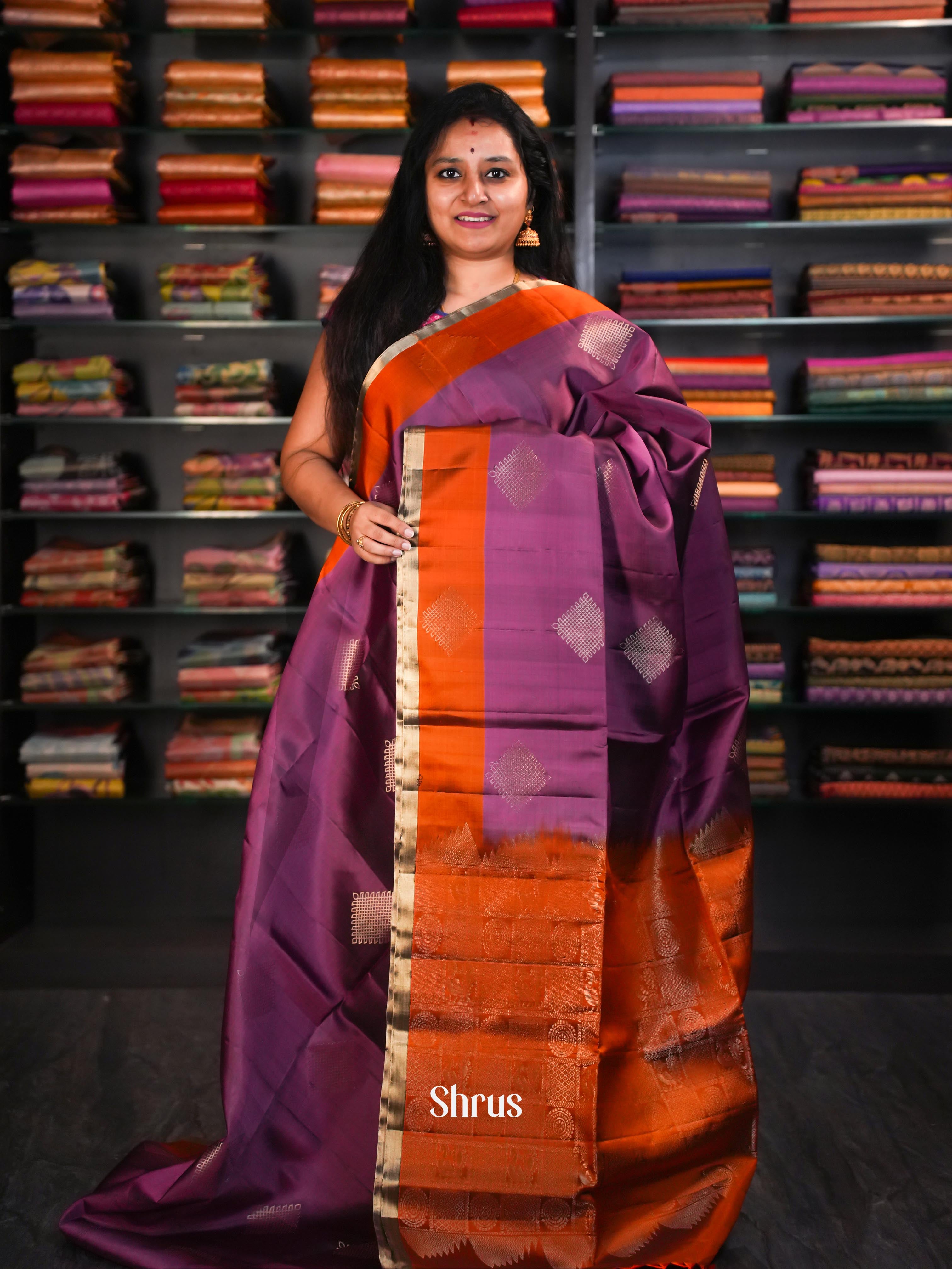 Burgundy &  Brownish Orange  - Soft Silk Saree