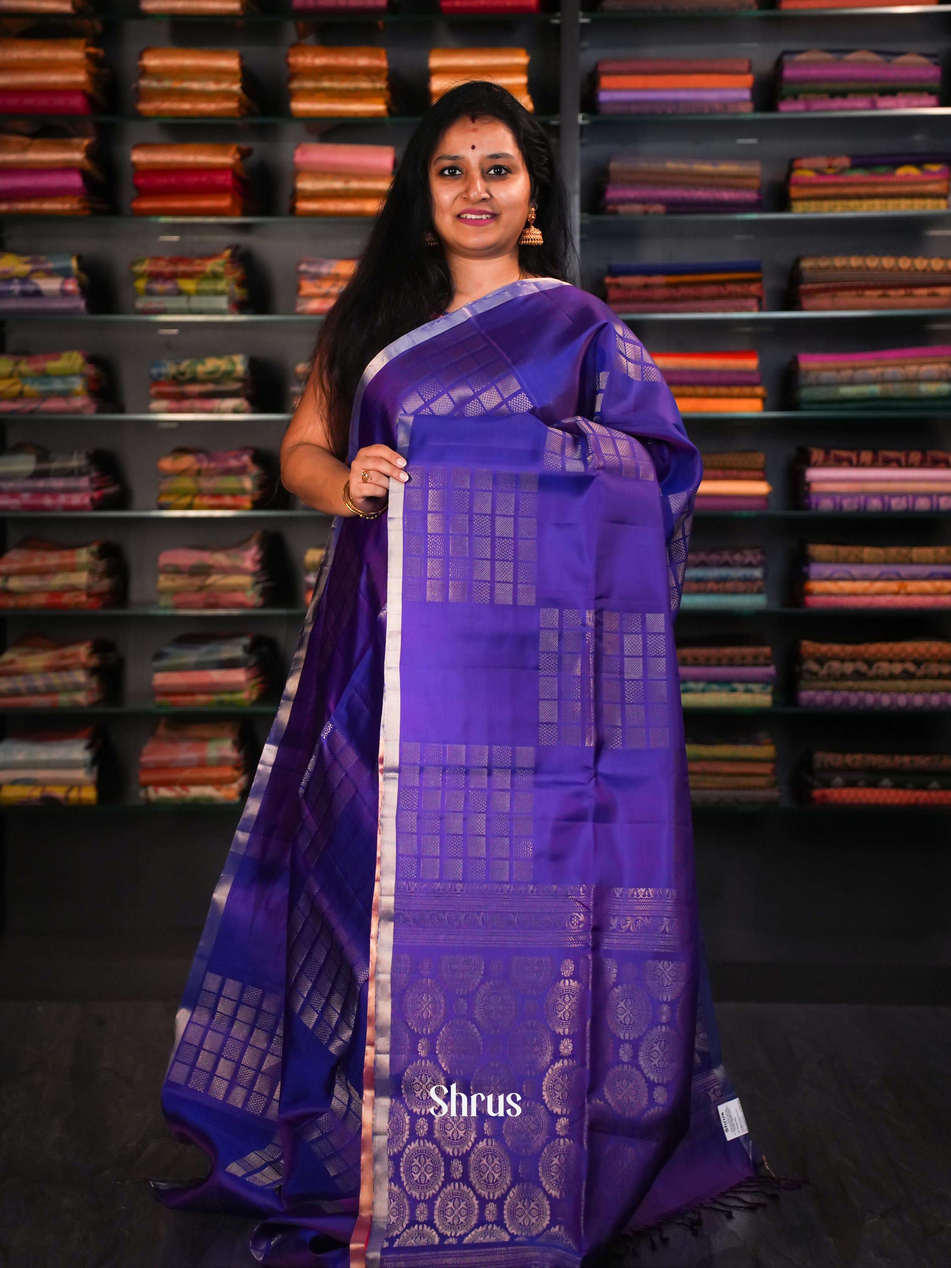 Indigo & Reddish Orange  - Soft Silk Saree