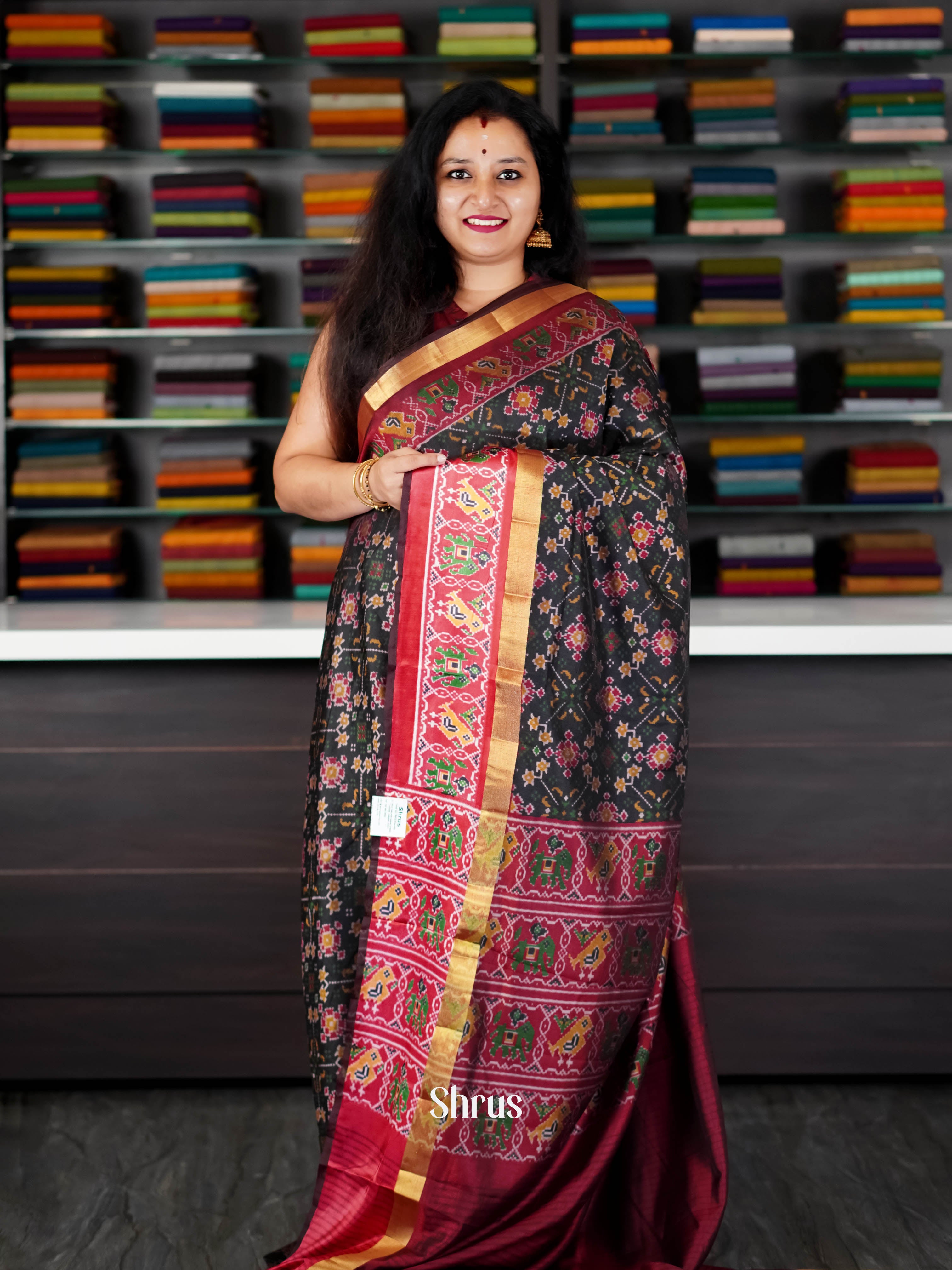 Black & Maroon  - Semi Patola Saree