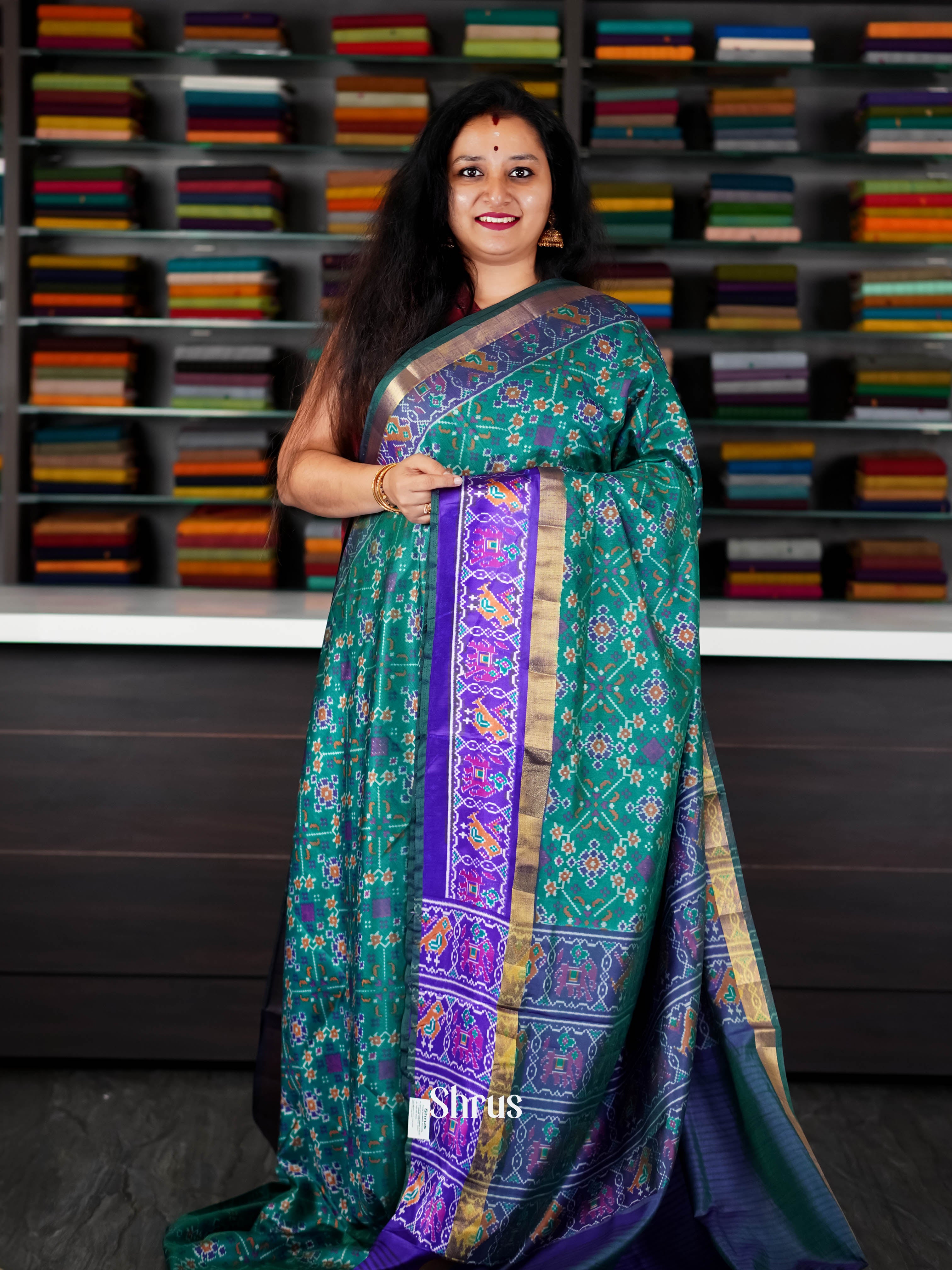 Bluish Green & Violet  - Semi Patola Saree