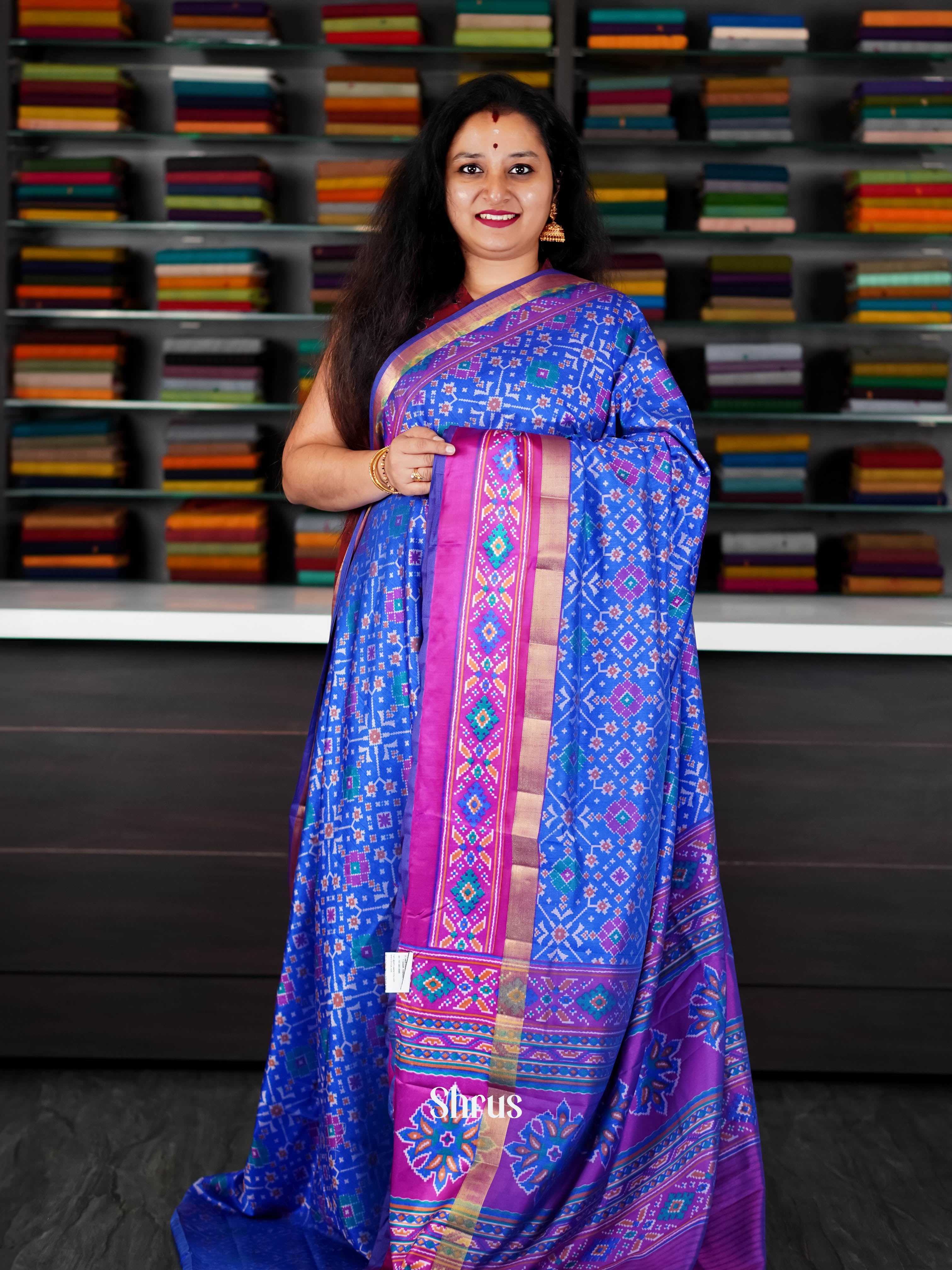 Blue & Pink - Semi Patola Saree