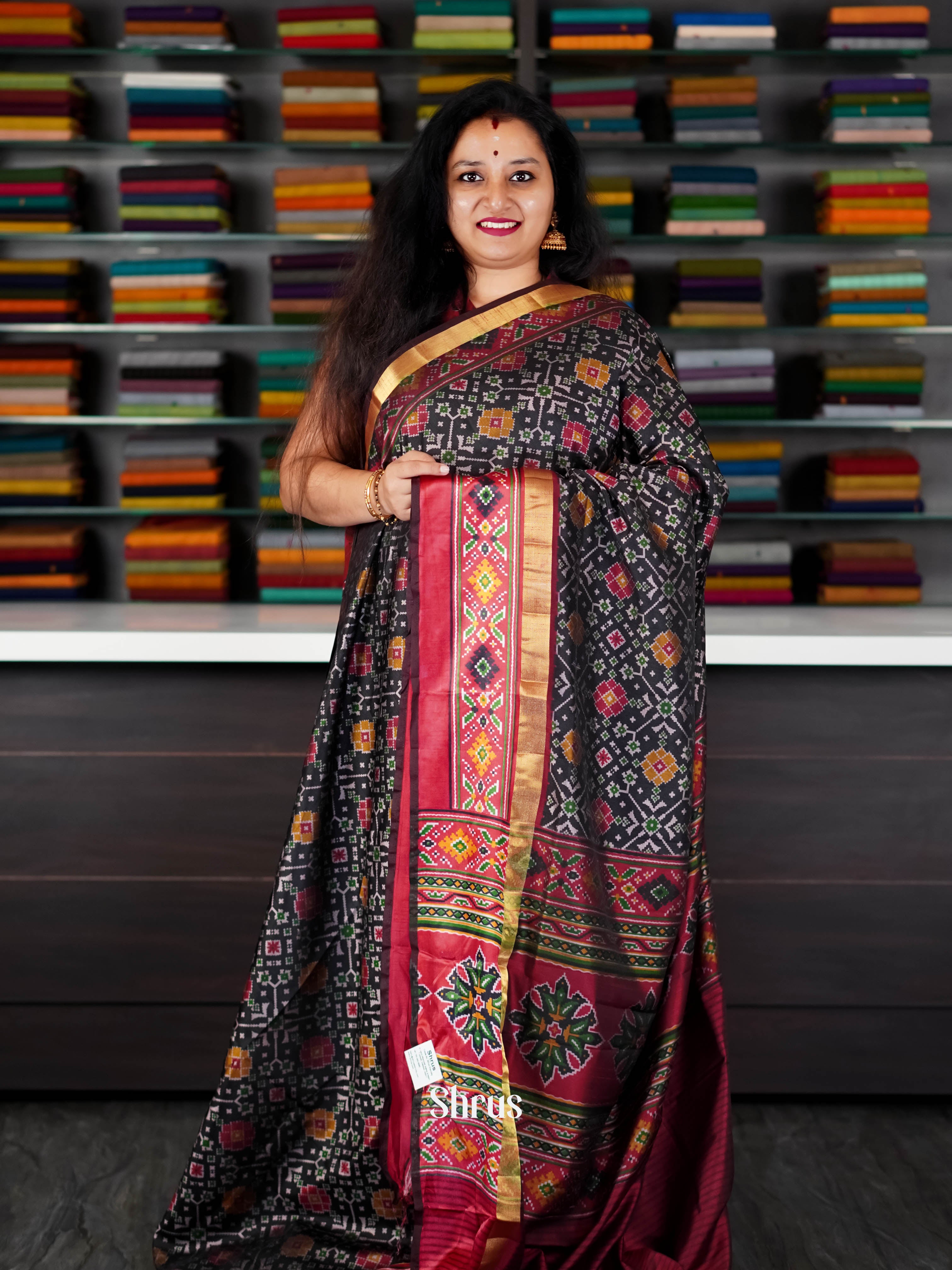 Black & Maroon   - Semi Patola Saree