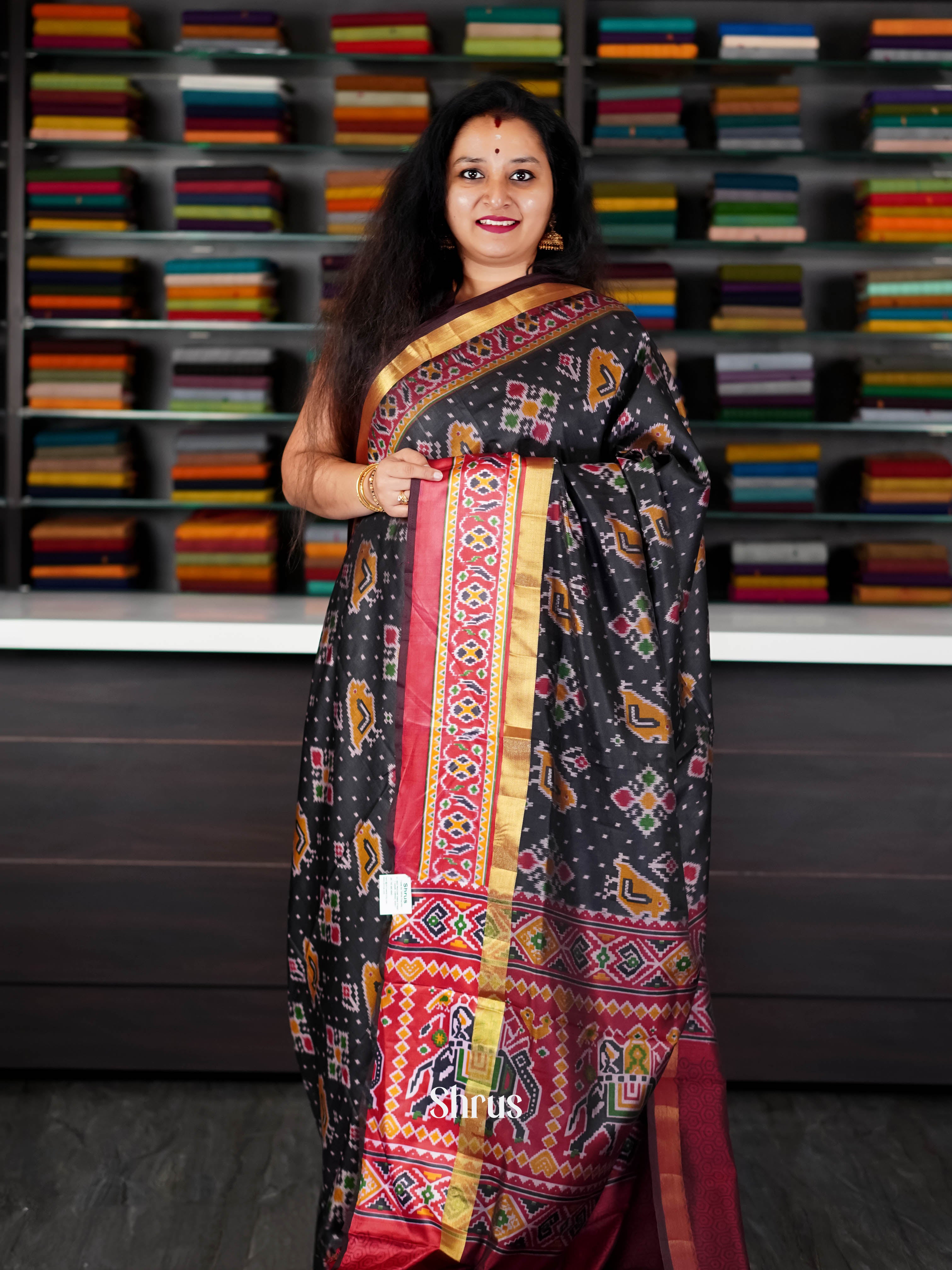 Black & Maroon  - Semi Patola Saree