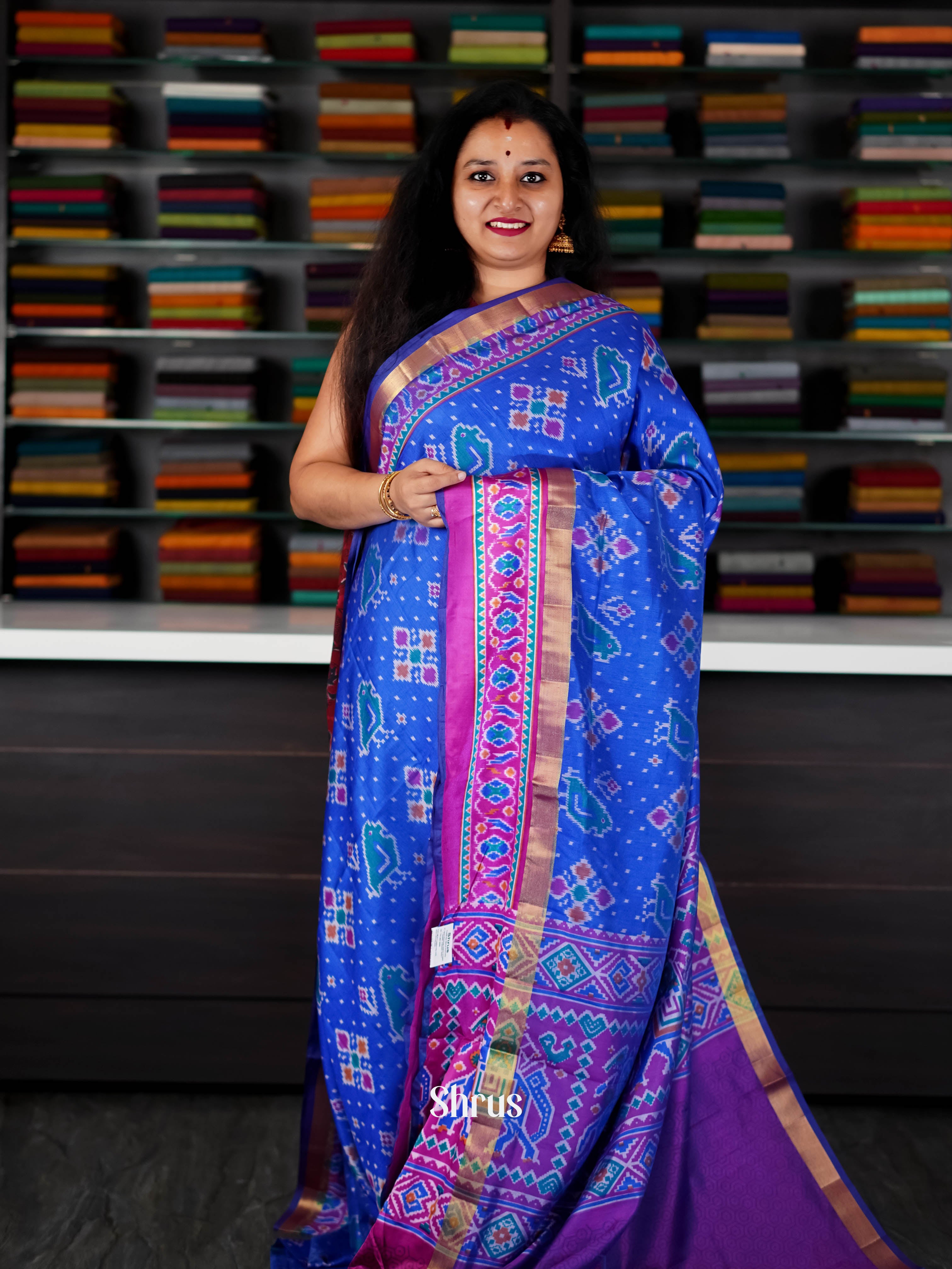 Blue & Pink  - Semi Patola Saree