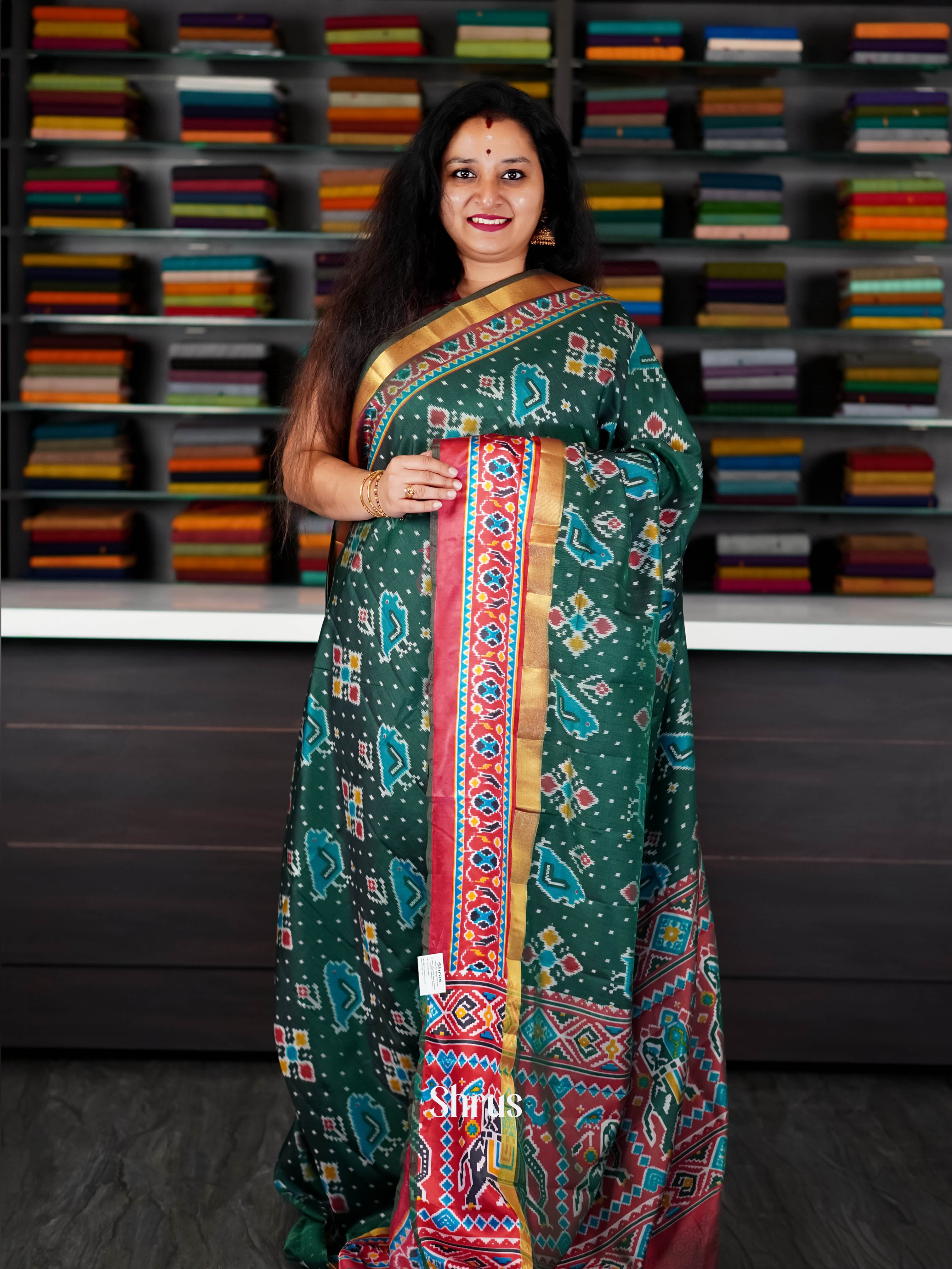 Green &  Maroon - Semi Patola Saree