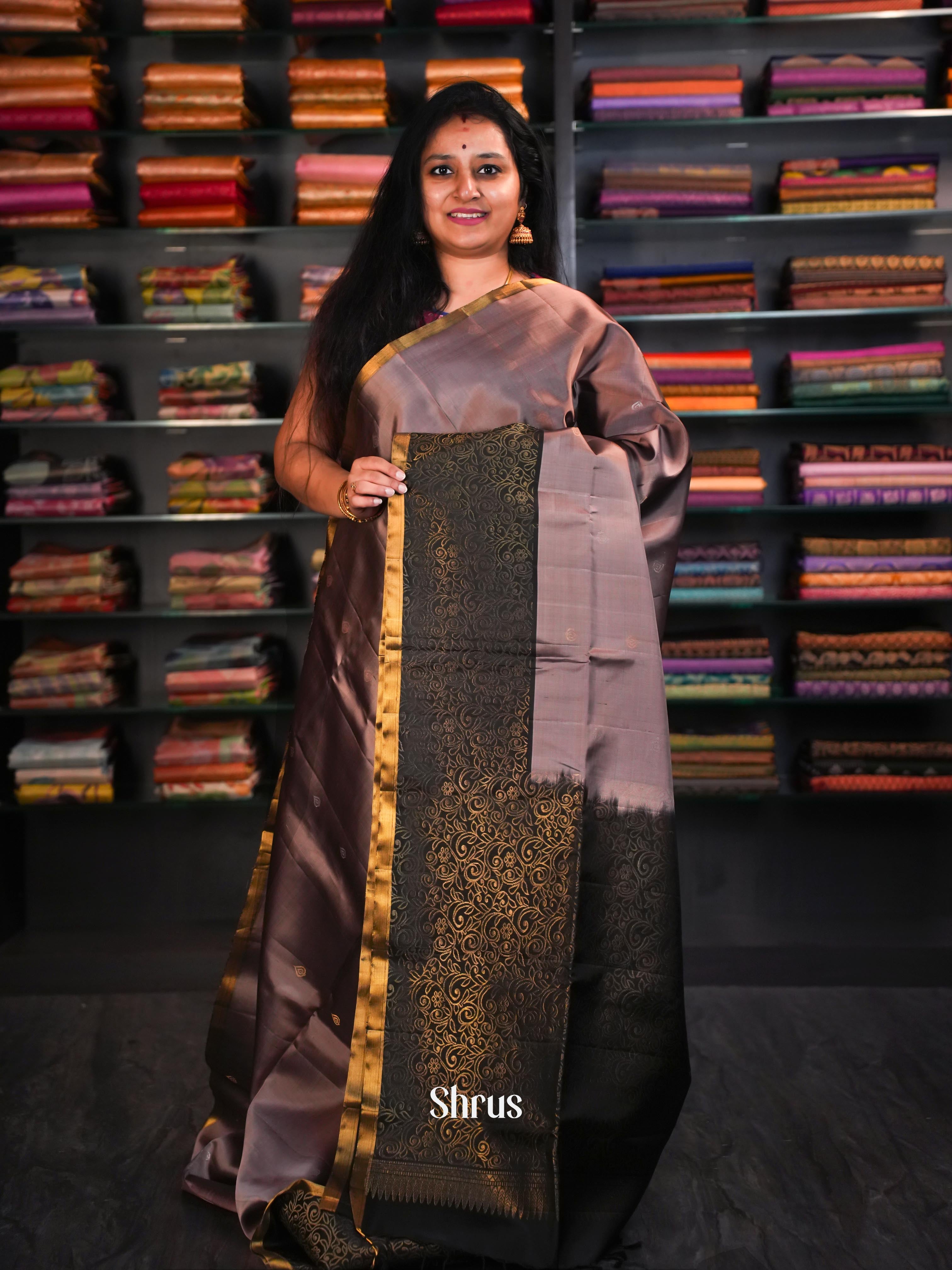 Black & Pale Brown   - Soft Silk Saree