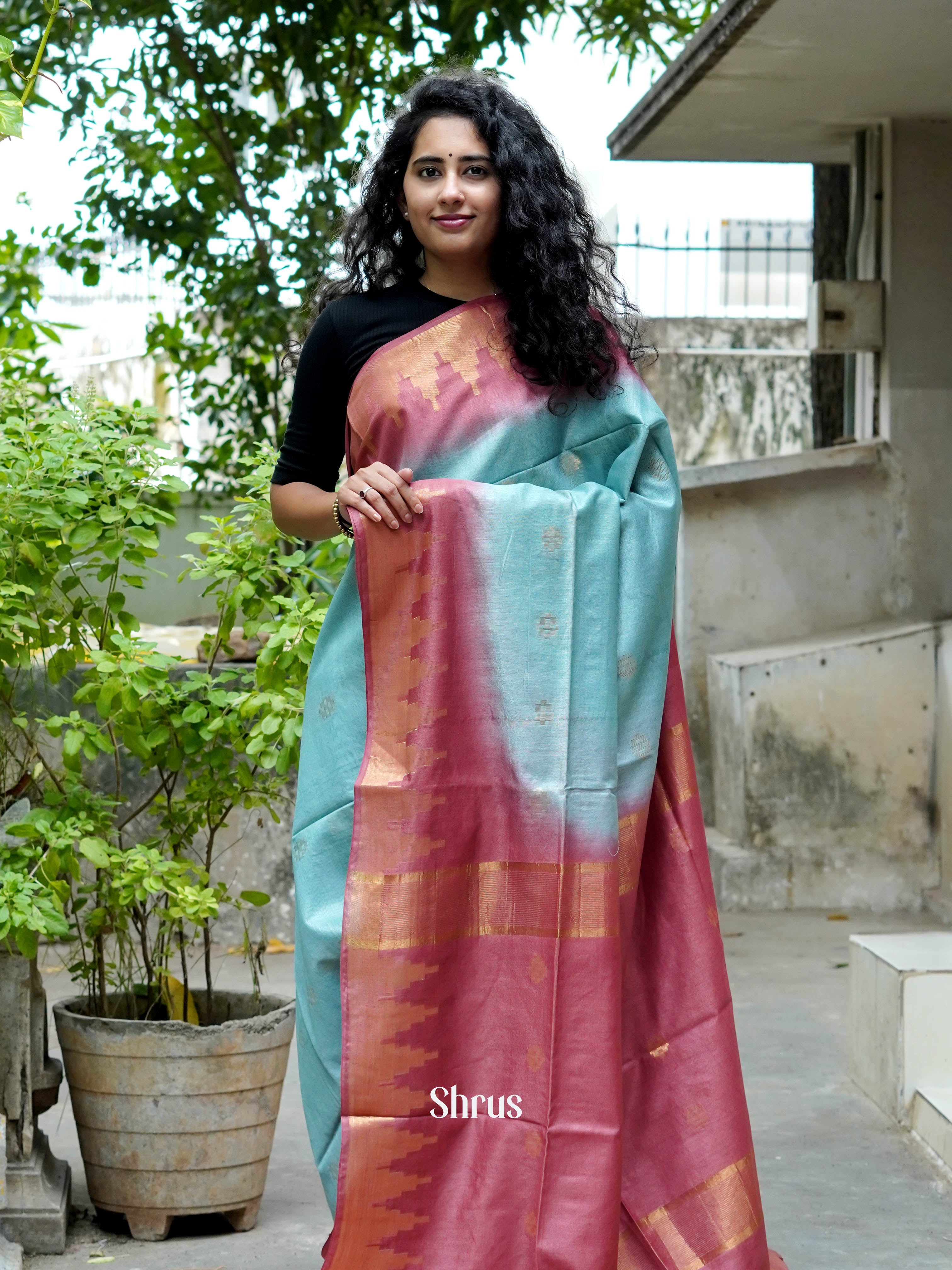 Teal & Majenta - Semi Tussar Saree