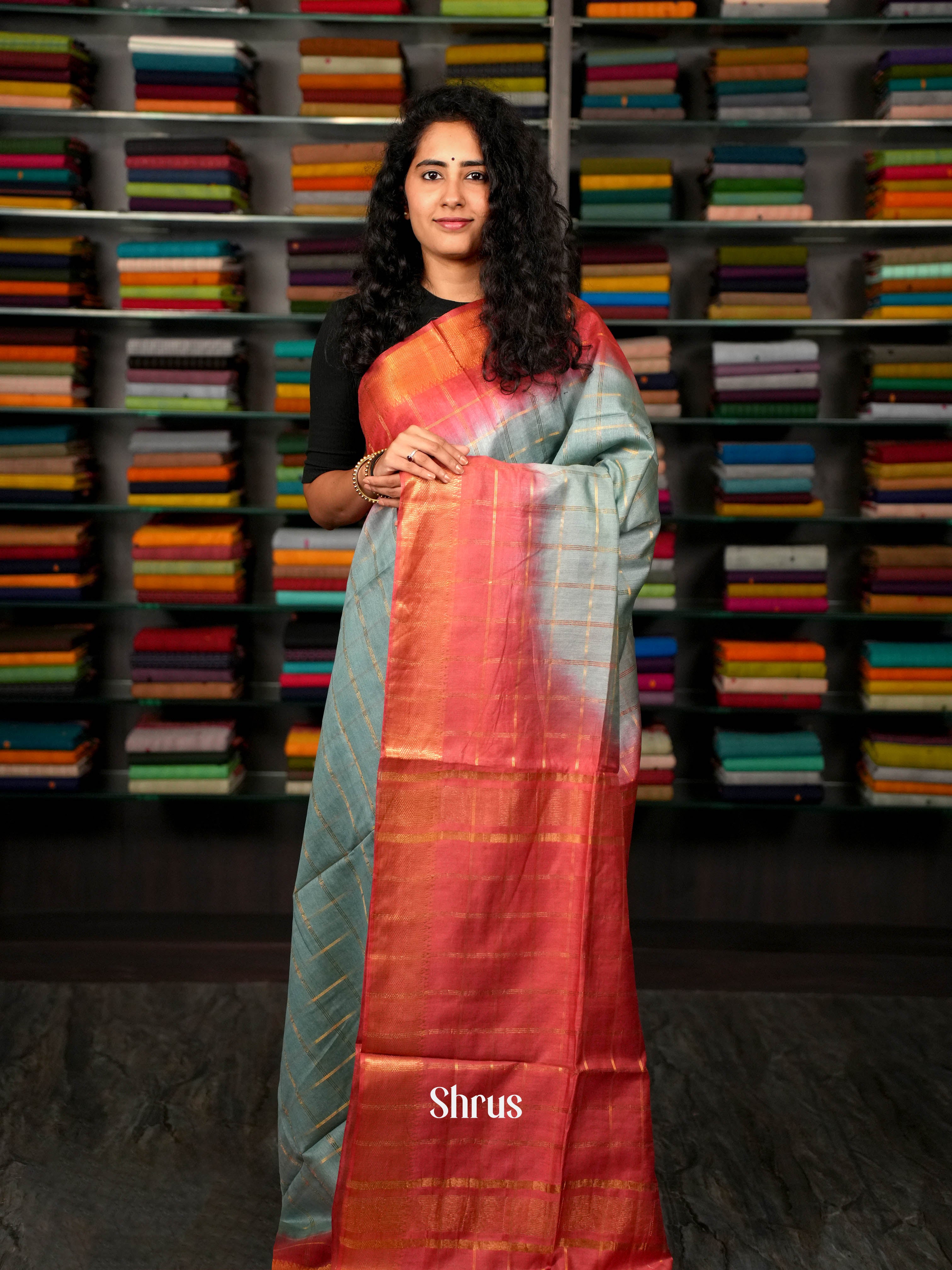 Teal & Maroon  - Semi Tussar Saree