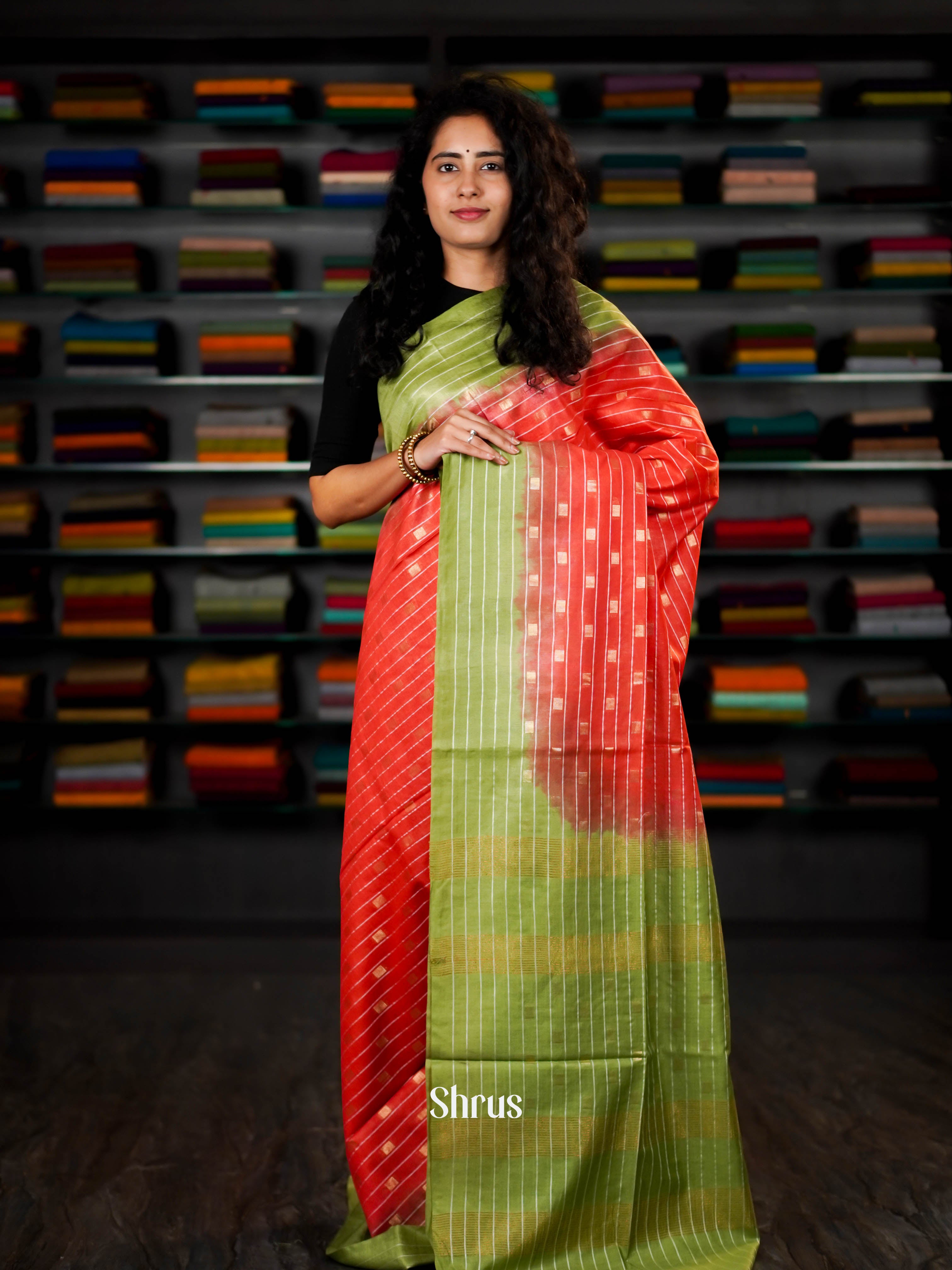 Green & Pink  - Semi Tussar Saree