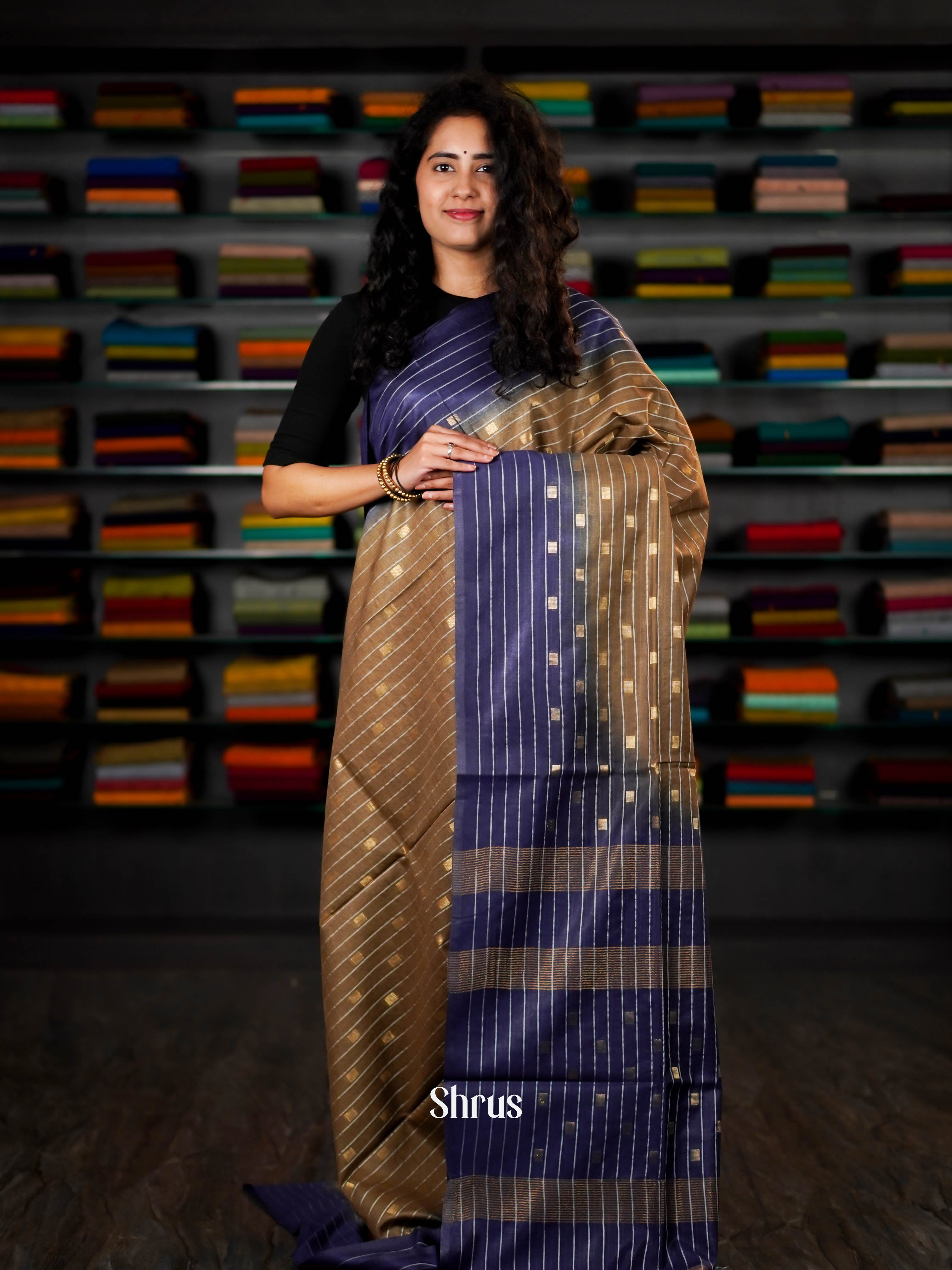 Blue & Brown  - Semi Tussar Saree