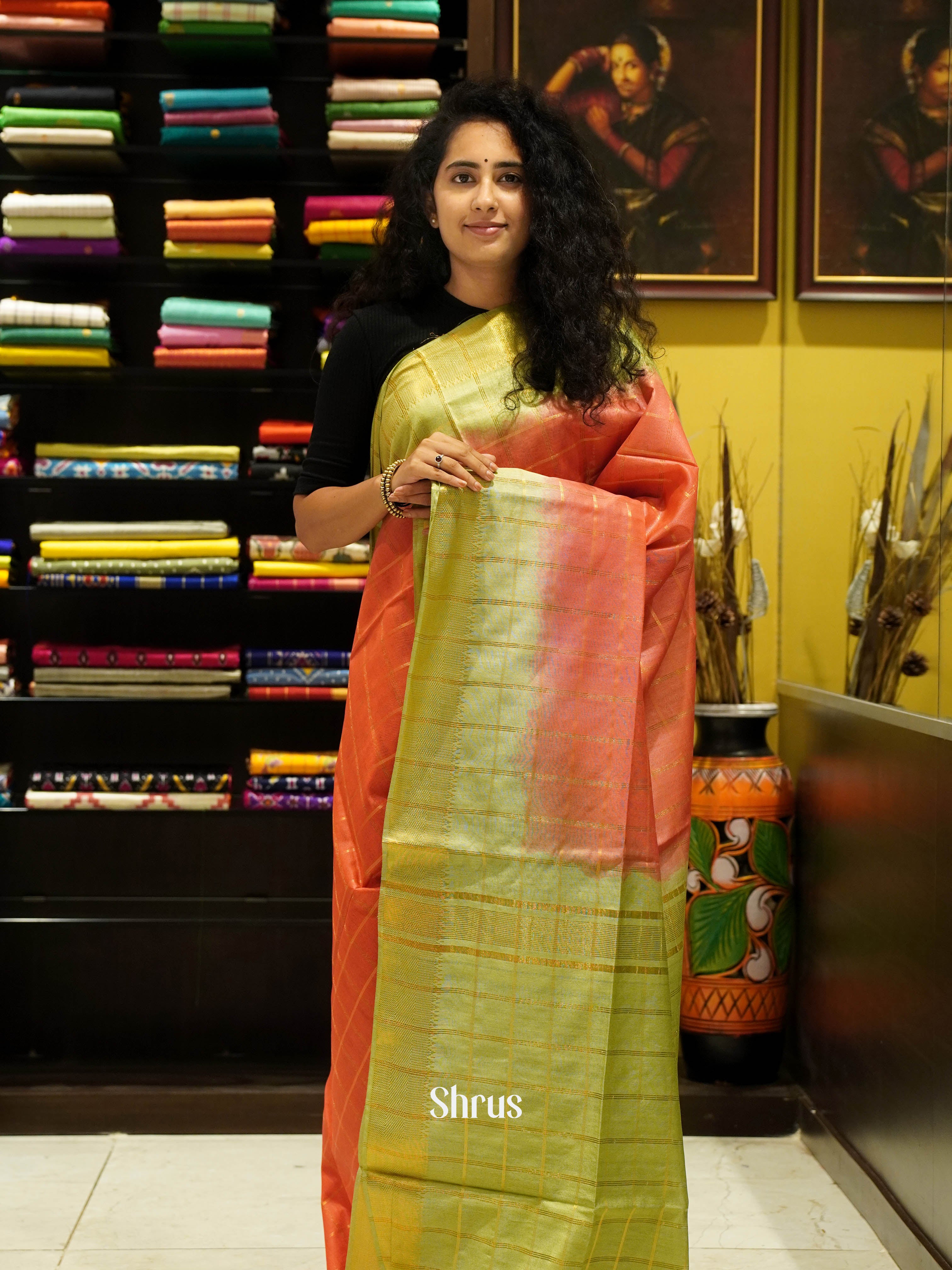 Brick & Green - Semi Tussar Saree