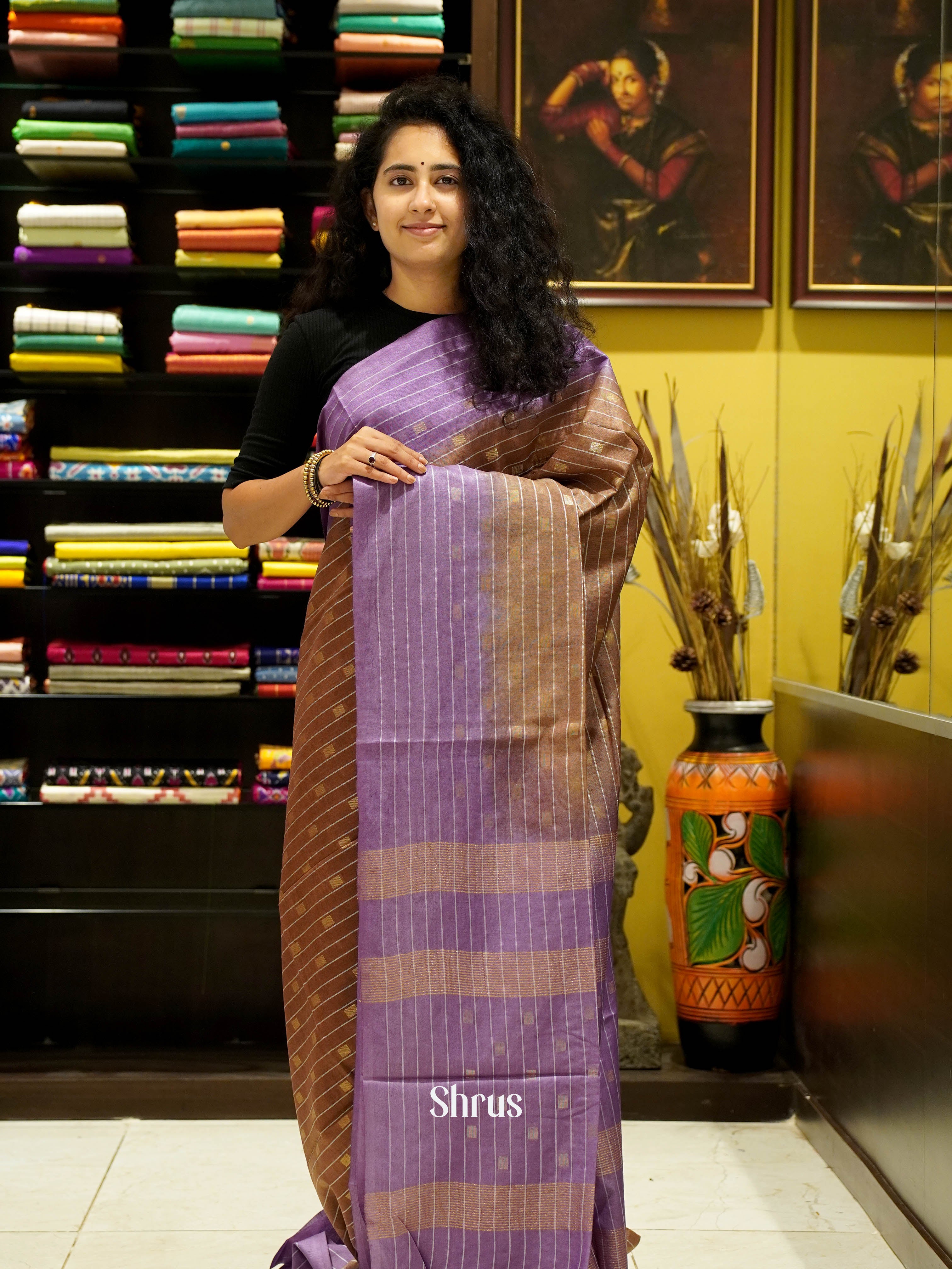 Brown & Purple - Semi Tussar Saree