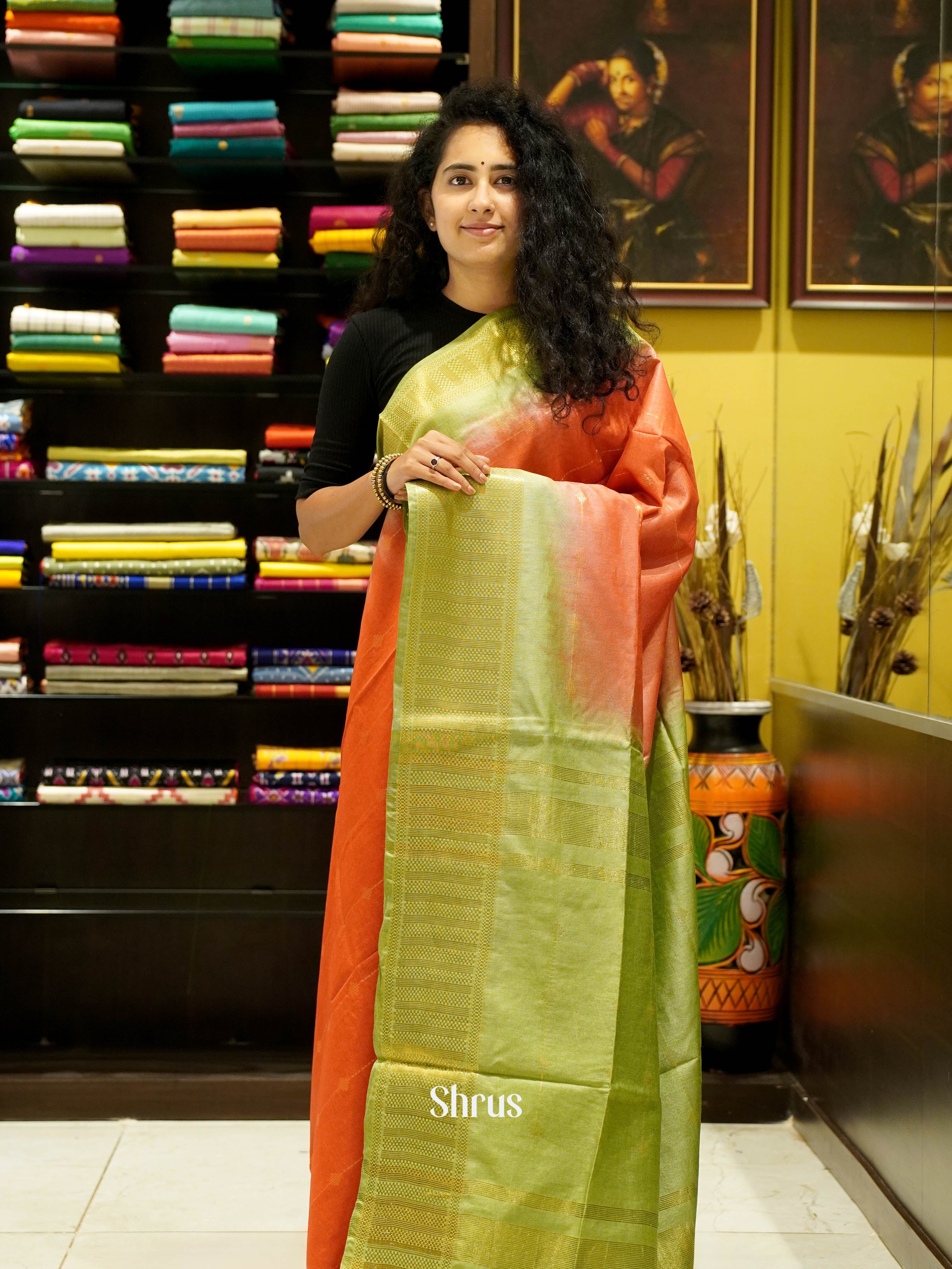 Red & Green - Semi Tussar Saree