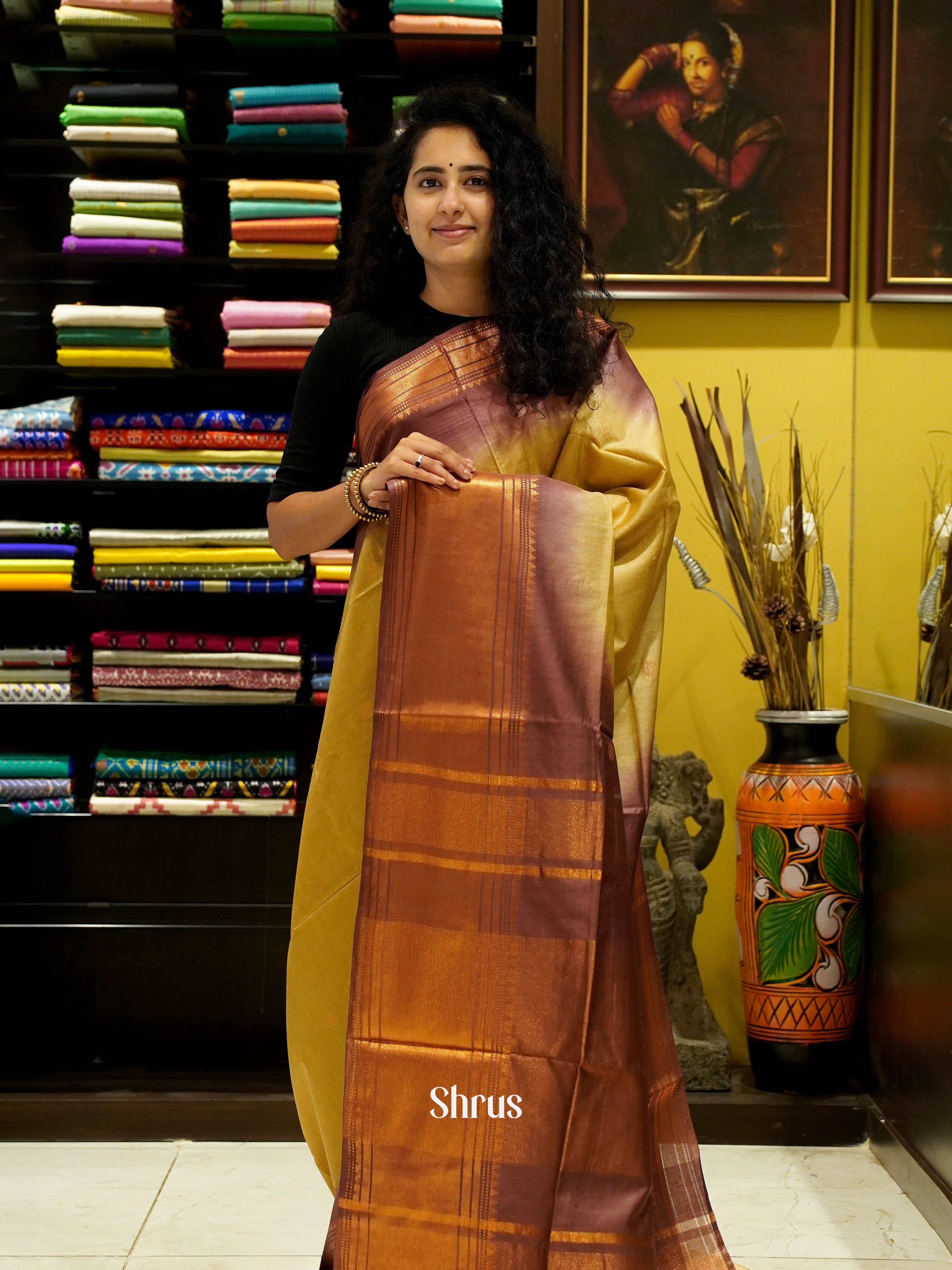 Beige & Brown- Semi Tussar Saree