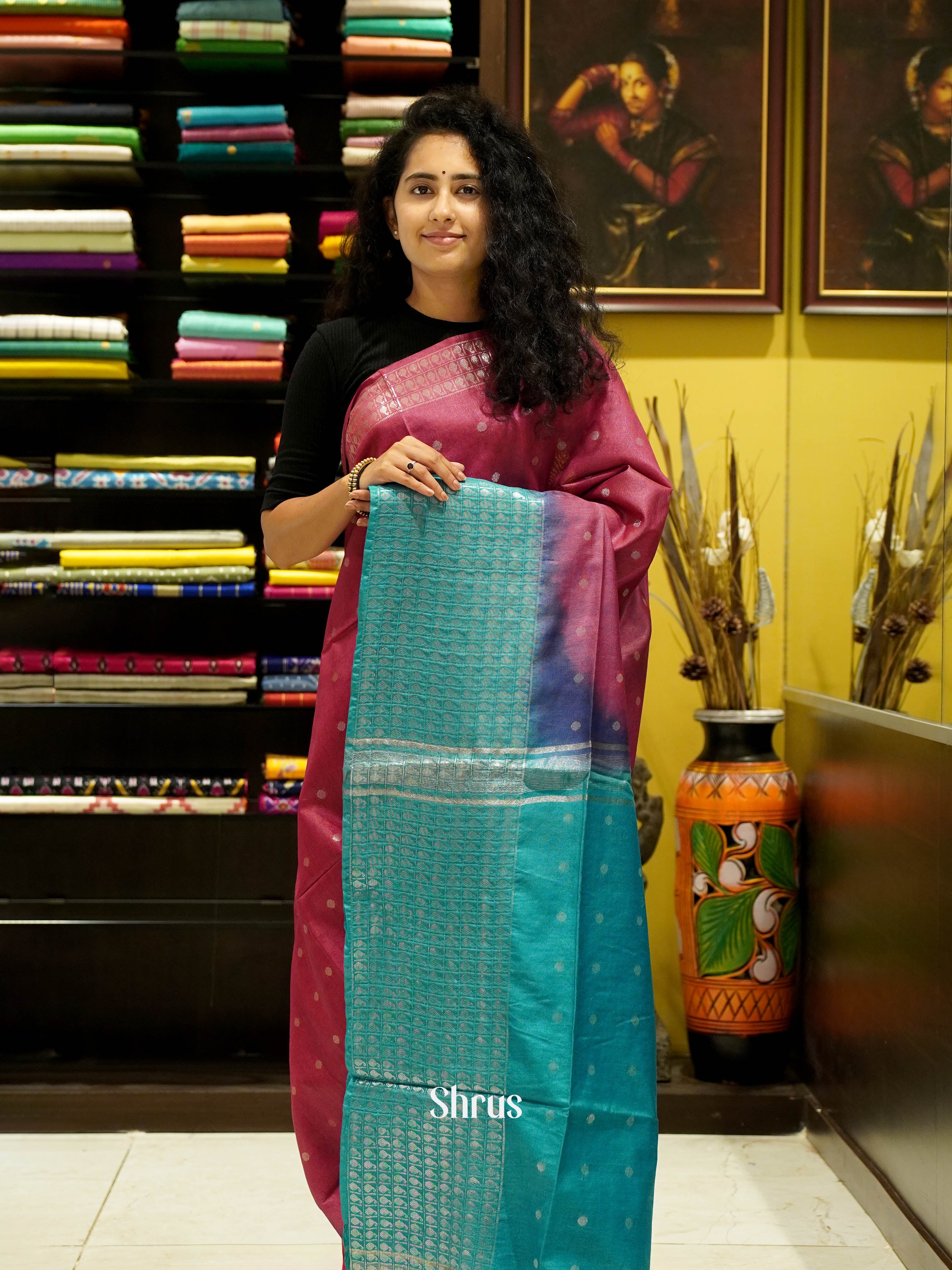 Maroon & Green - Semi Tussar Saree