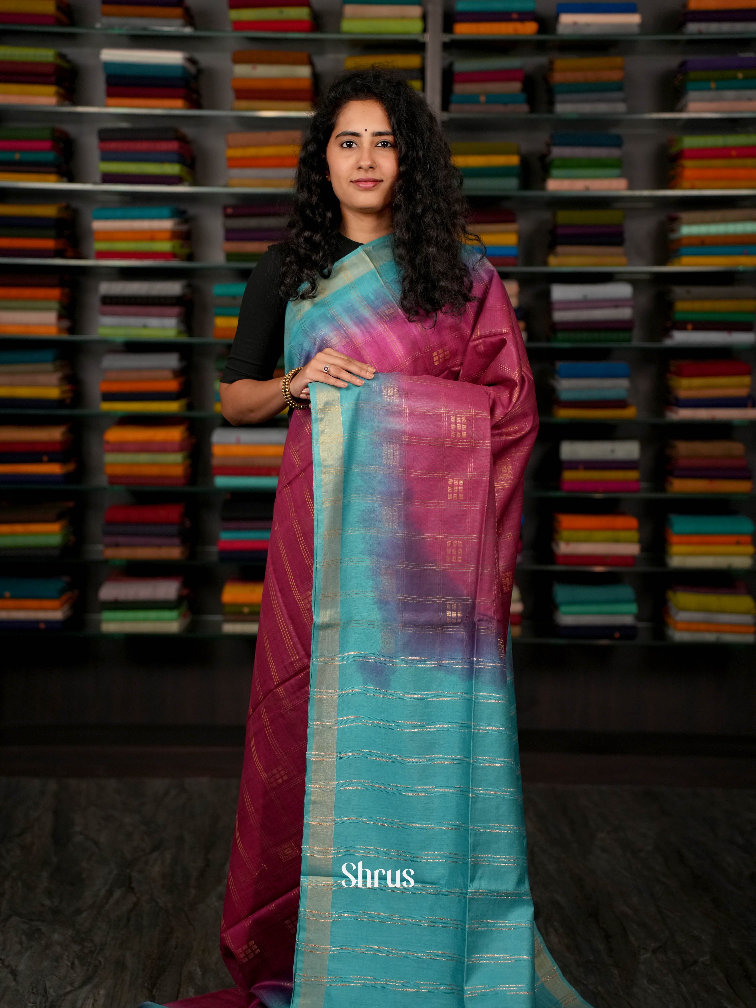 Purple & Teal Blue  - Semi Tussar Saree