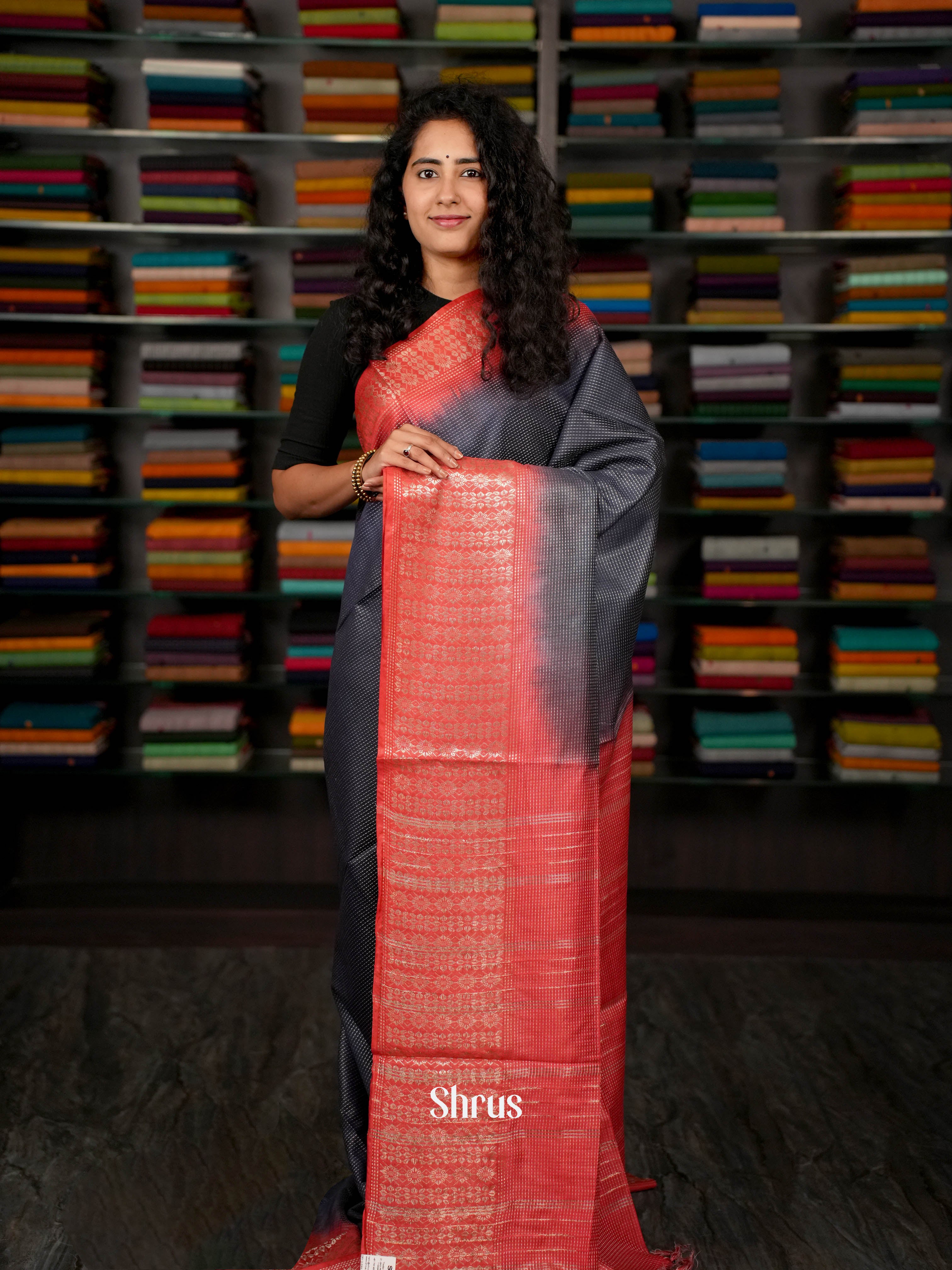 Blue & Red - Semi Tussar Saree