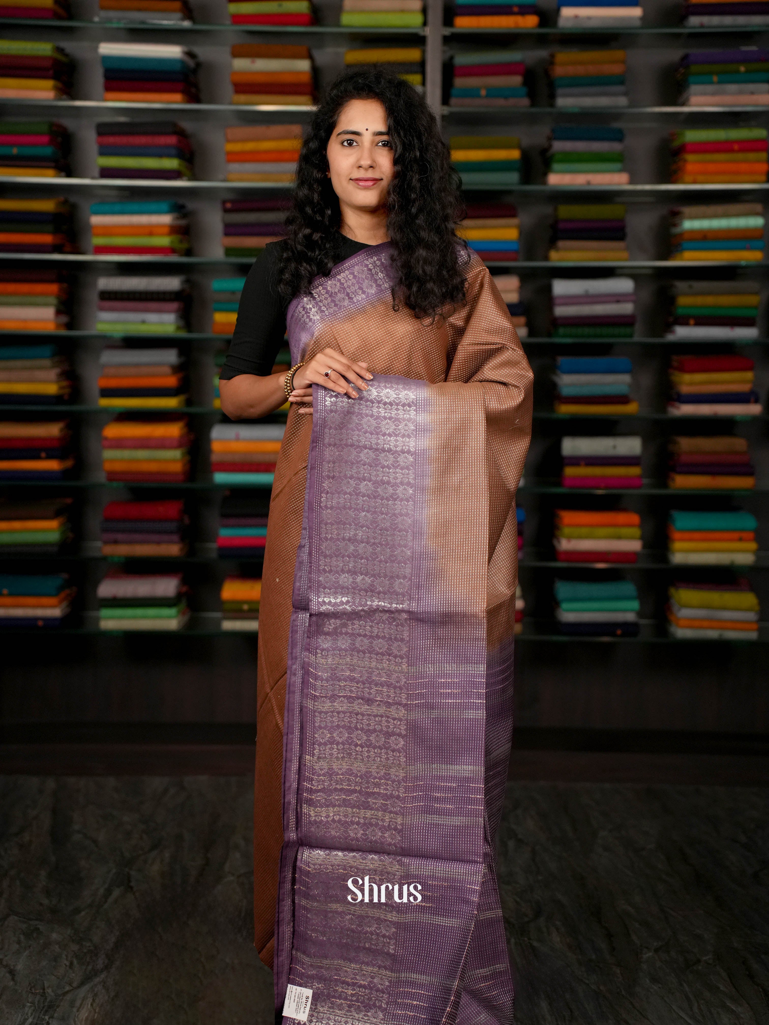 Brown & Purple - Semi Tussar Saree