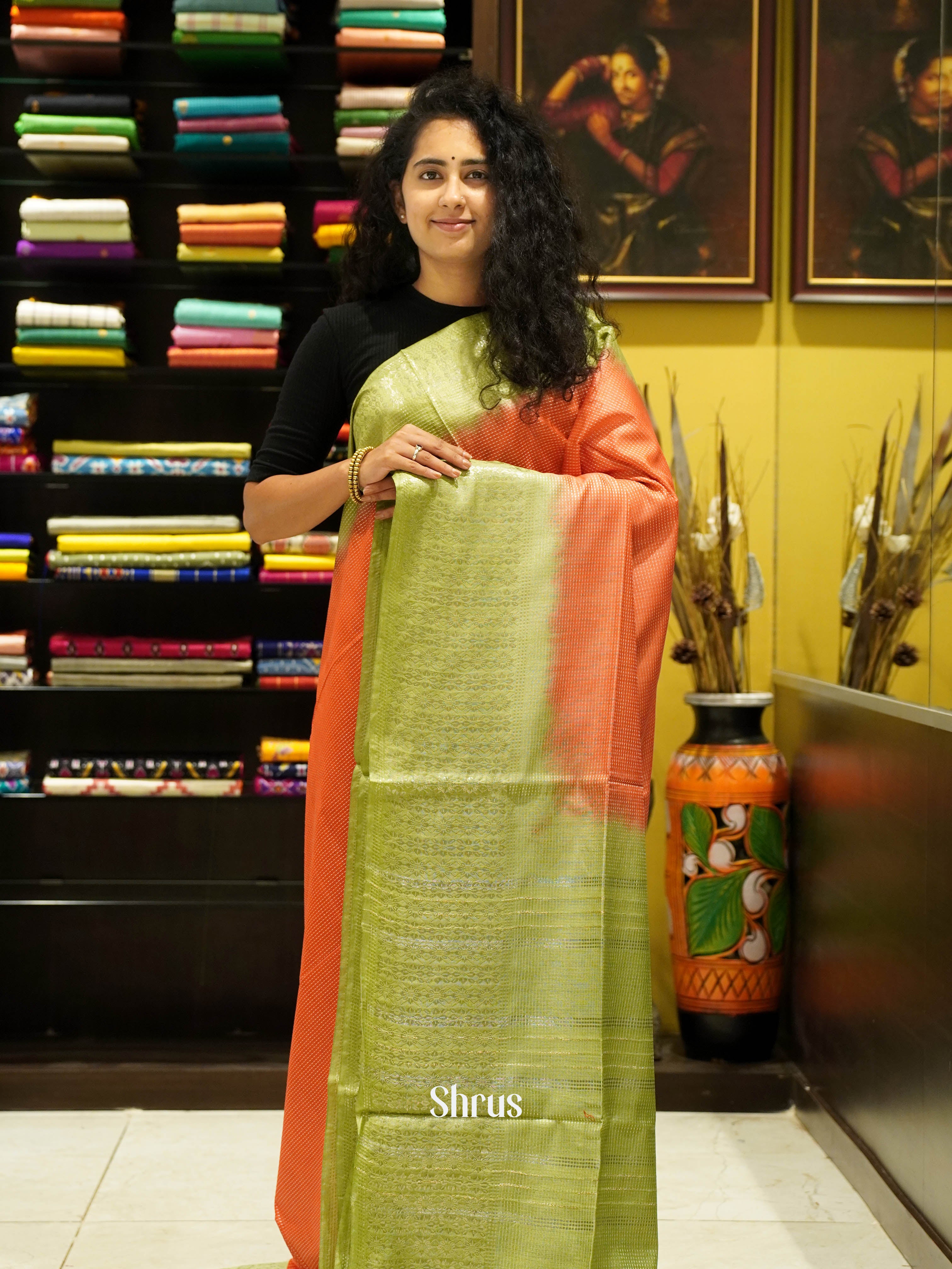 Red & Green - Semi Tussar Saree