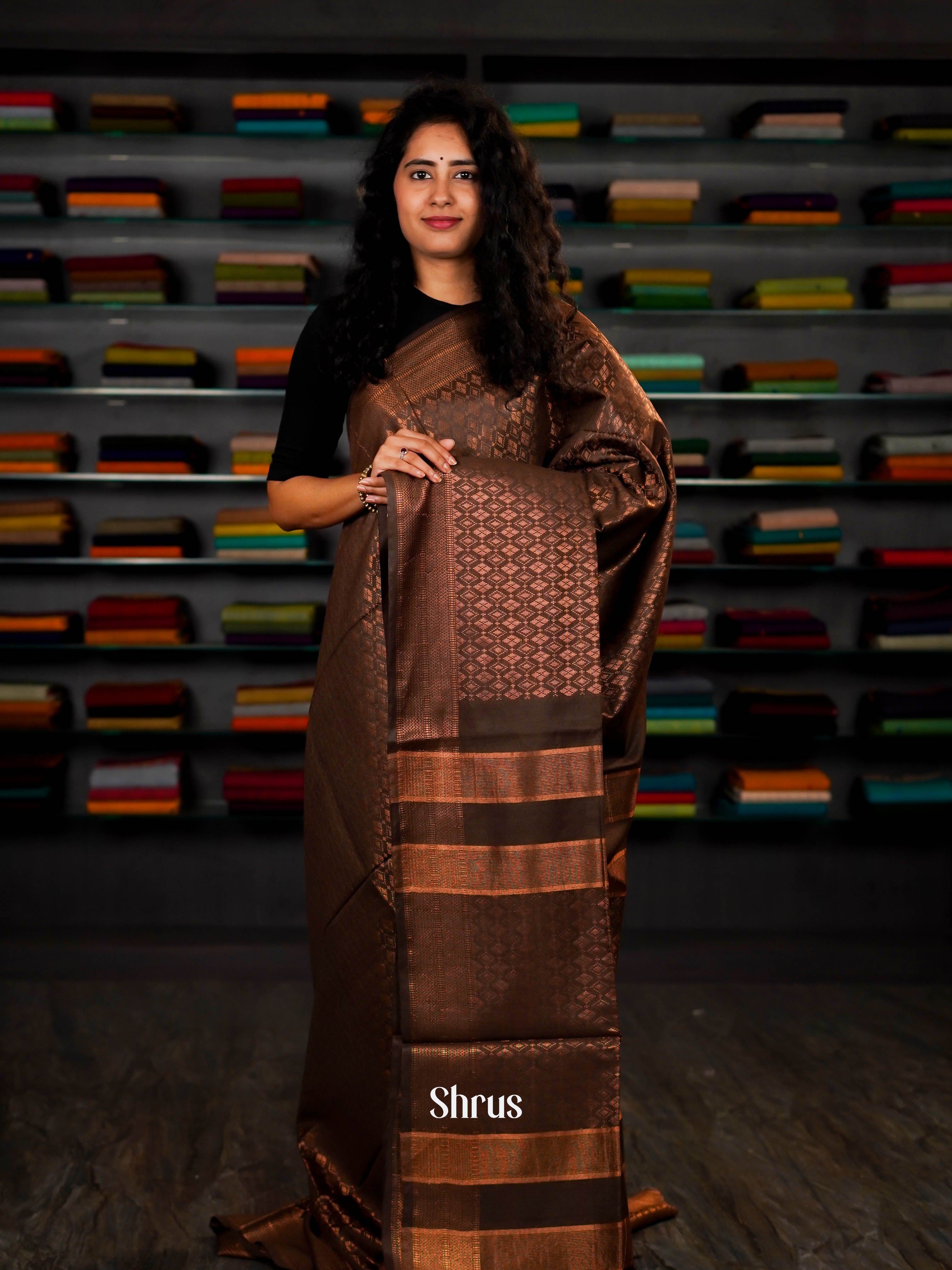 Brown(Single Tone) - Semi Tussar Saree