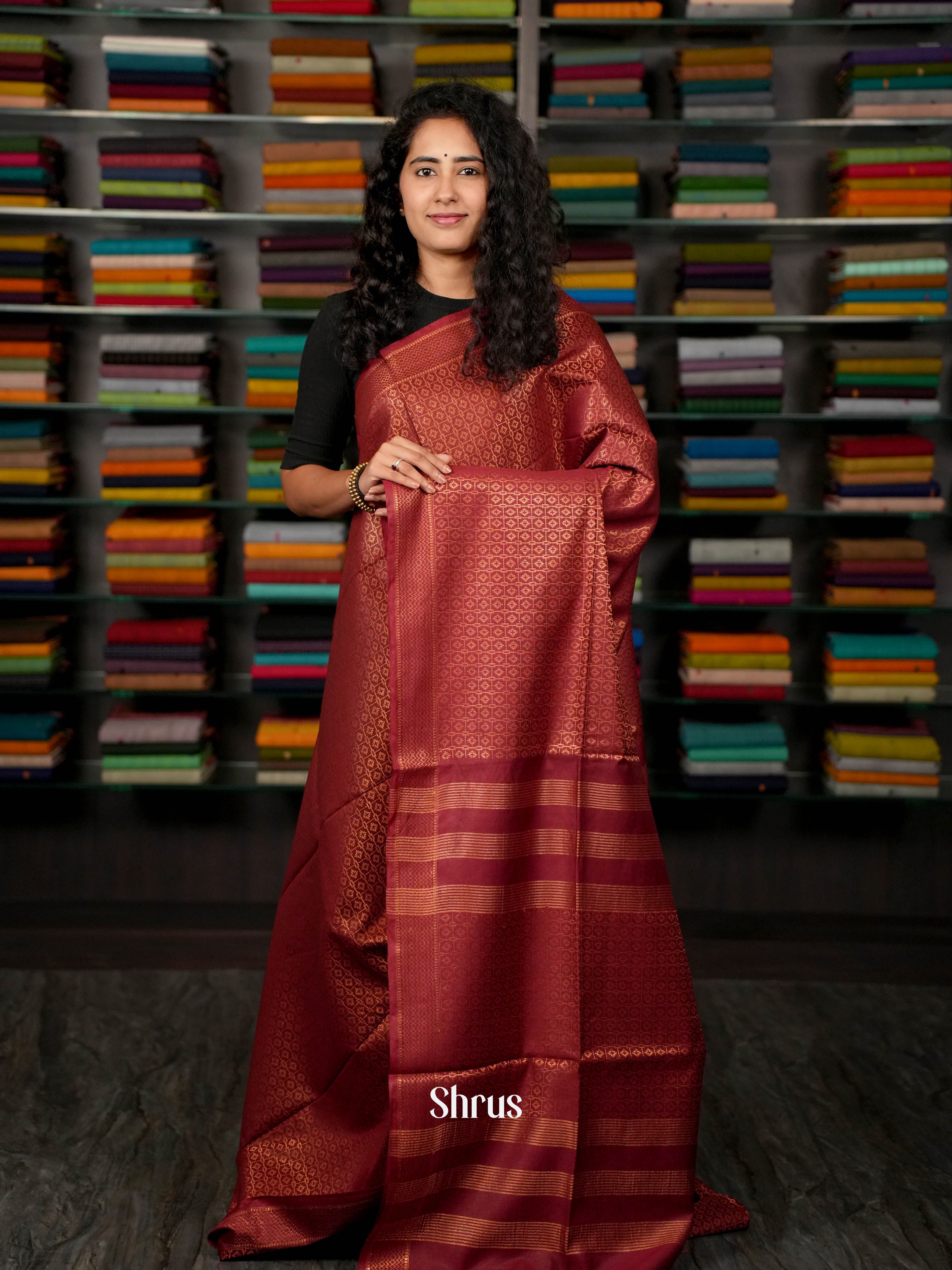 Dark maroon  - Semi Tussar Saree