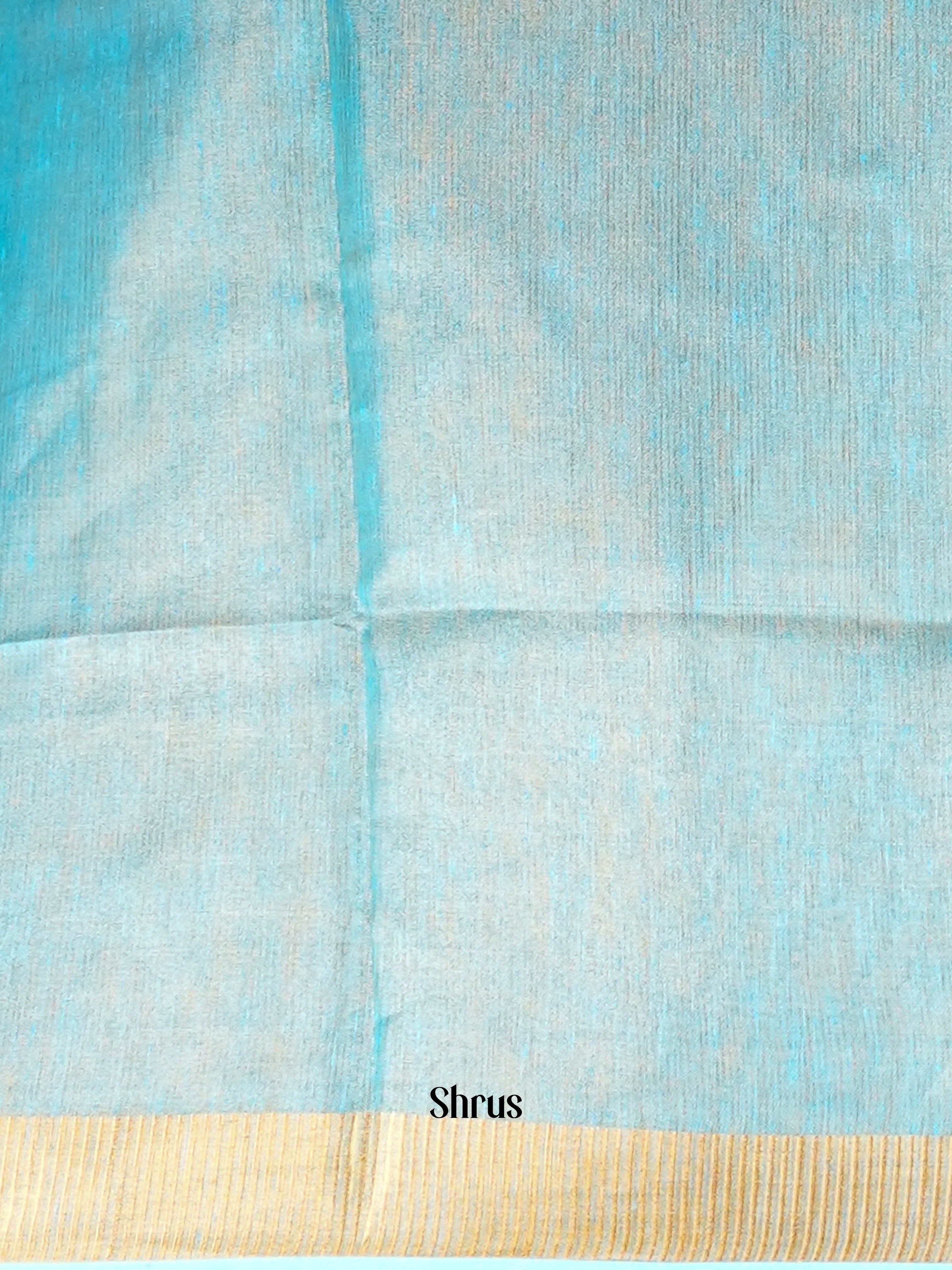 Sky Blue & Gold - Linen Saree