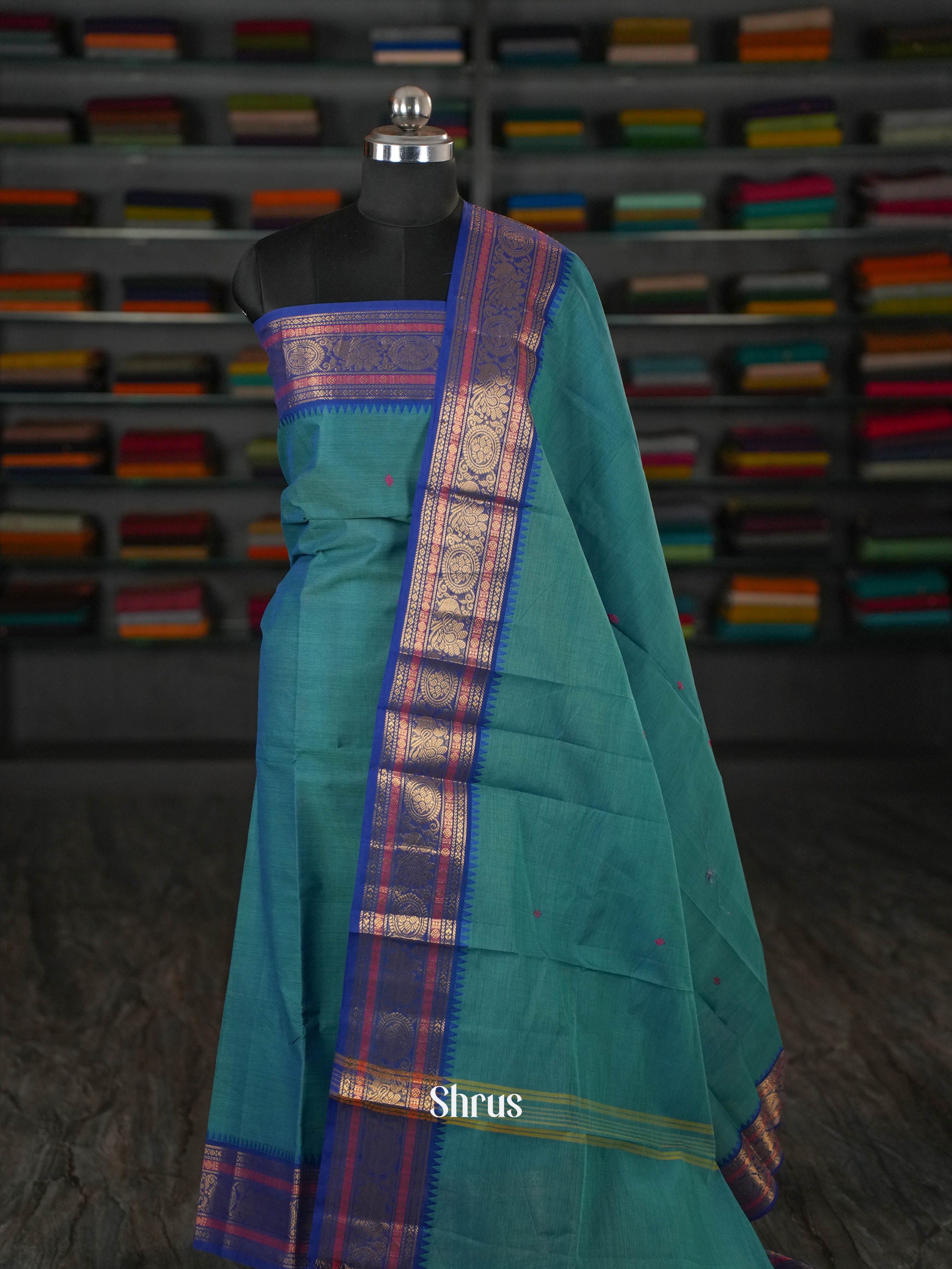 Teal & Blue - chettinad top & dupatta combo