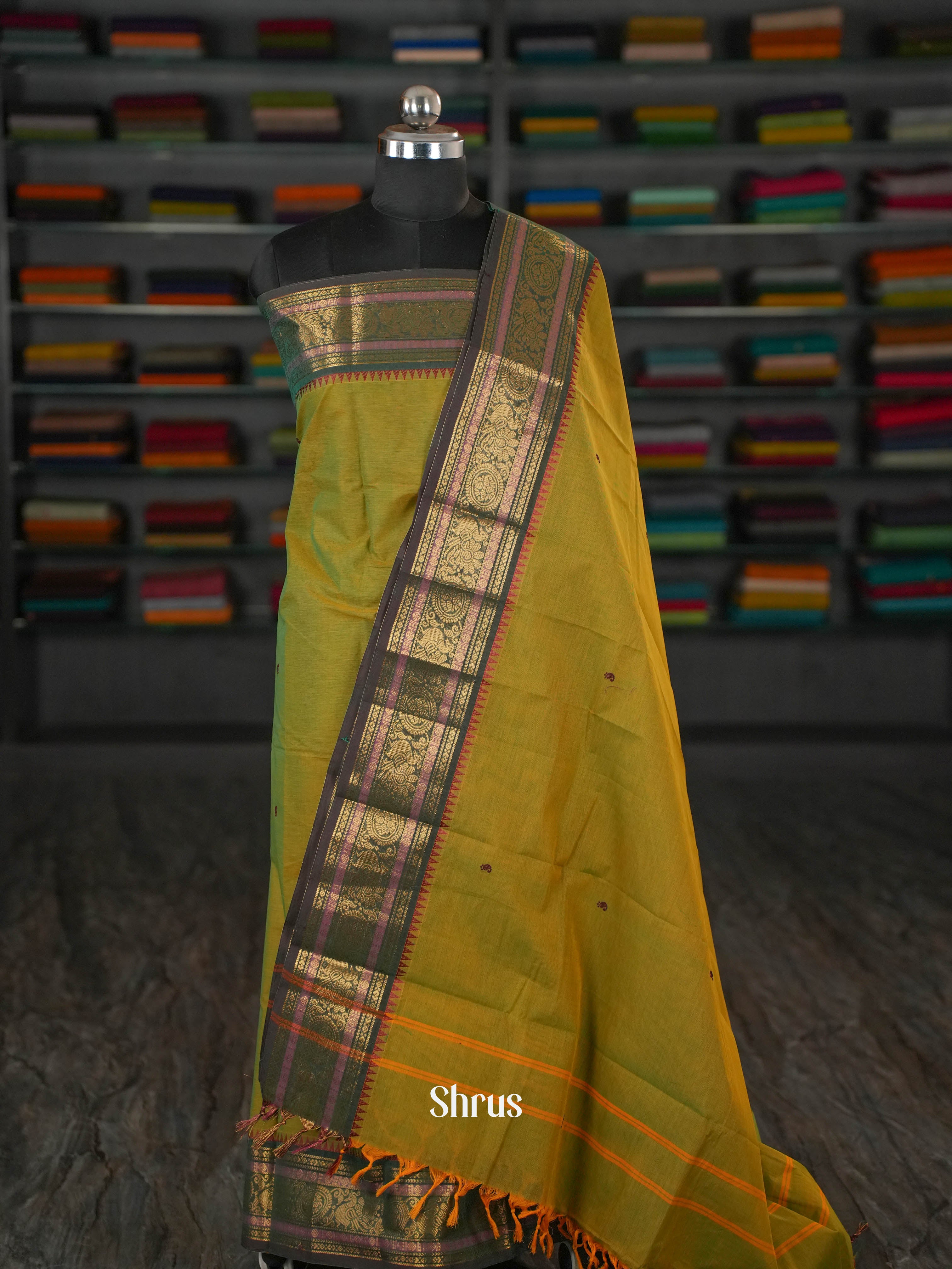 Greenish Yellow & Brown- chettinad top & dupatta combo