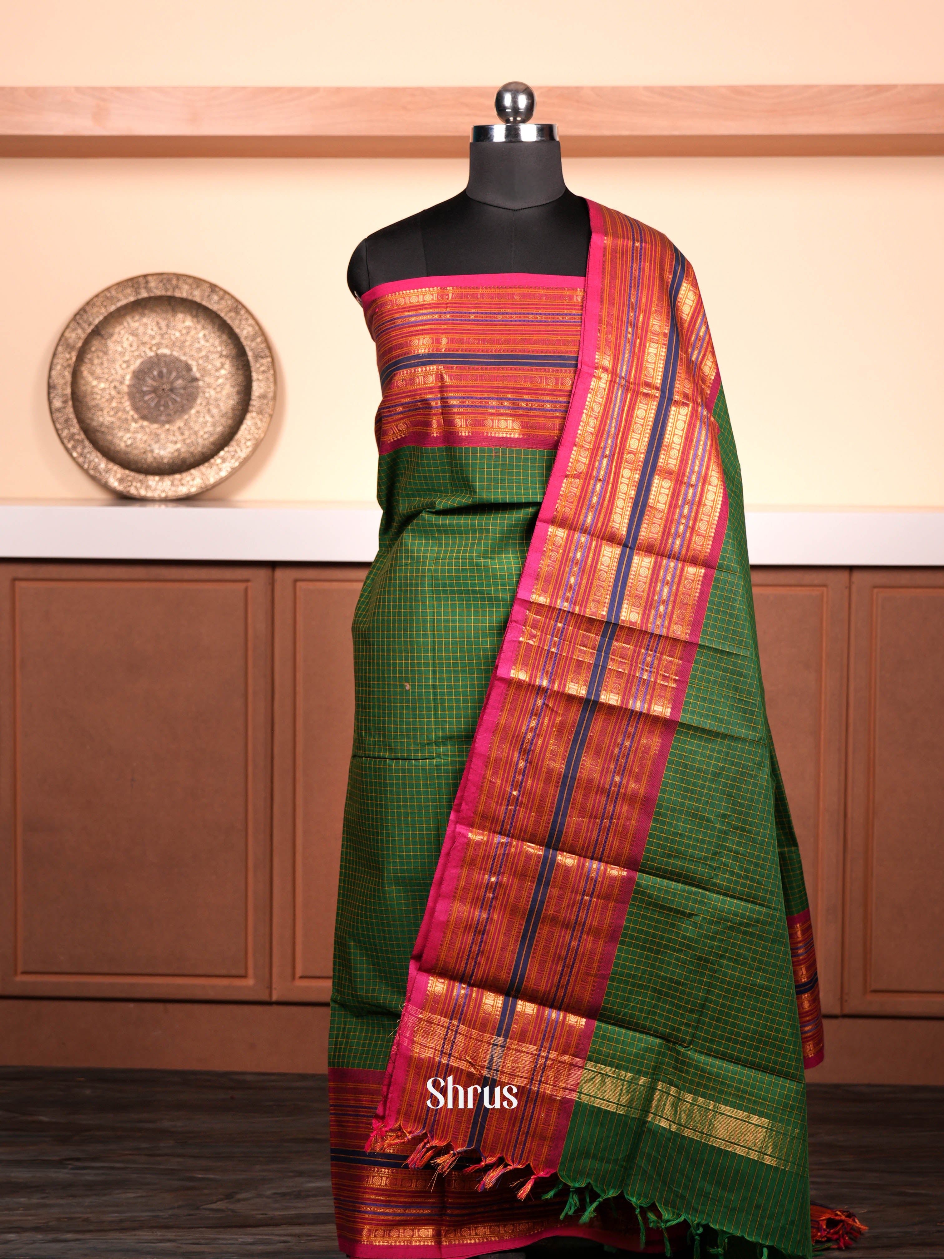 Green & Rosy Red -  chettinad top & dupatta combo