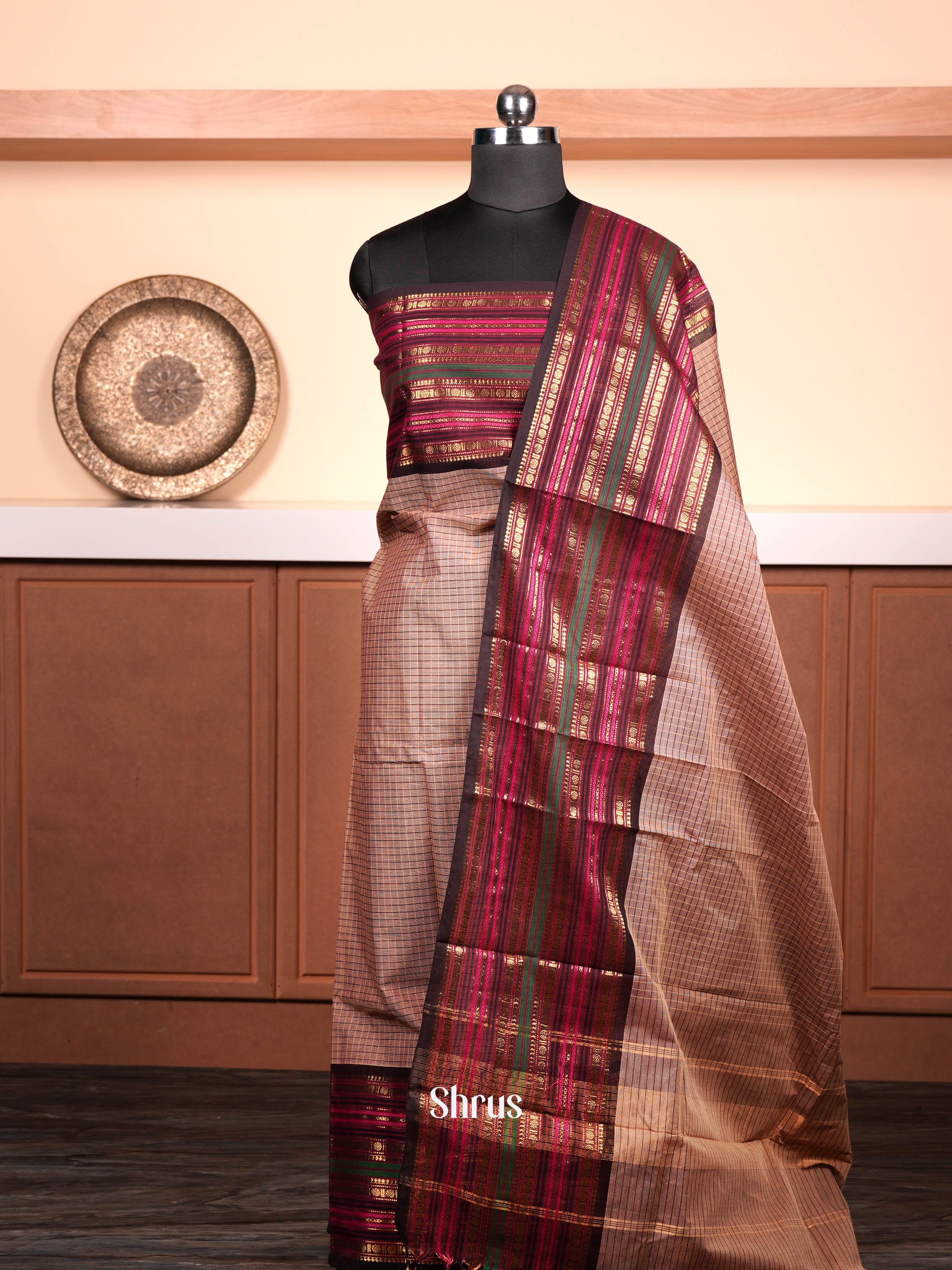 Cream & Black  - chettinad top & dupatta combo