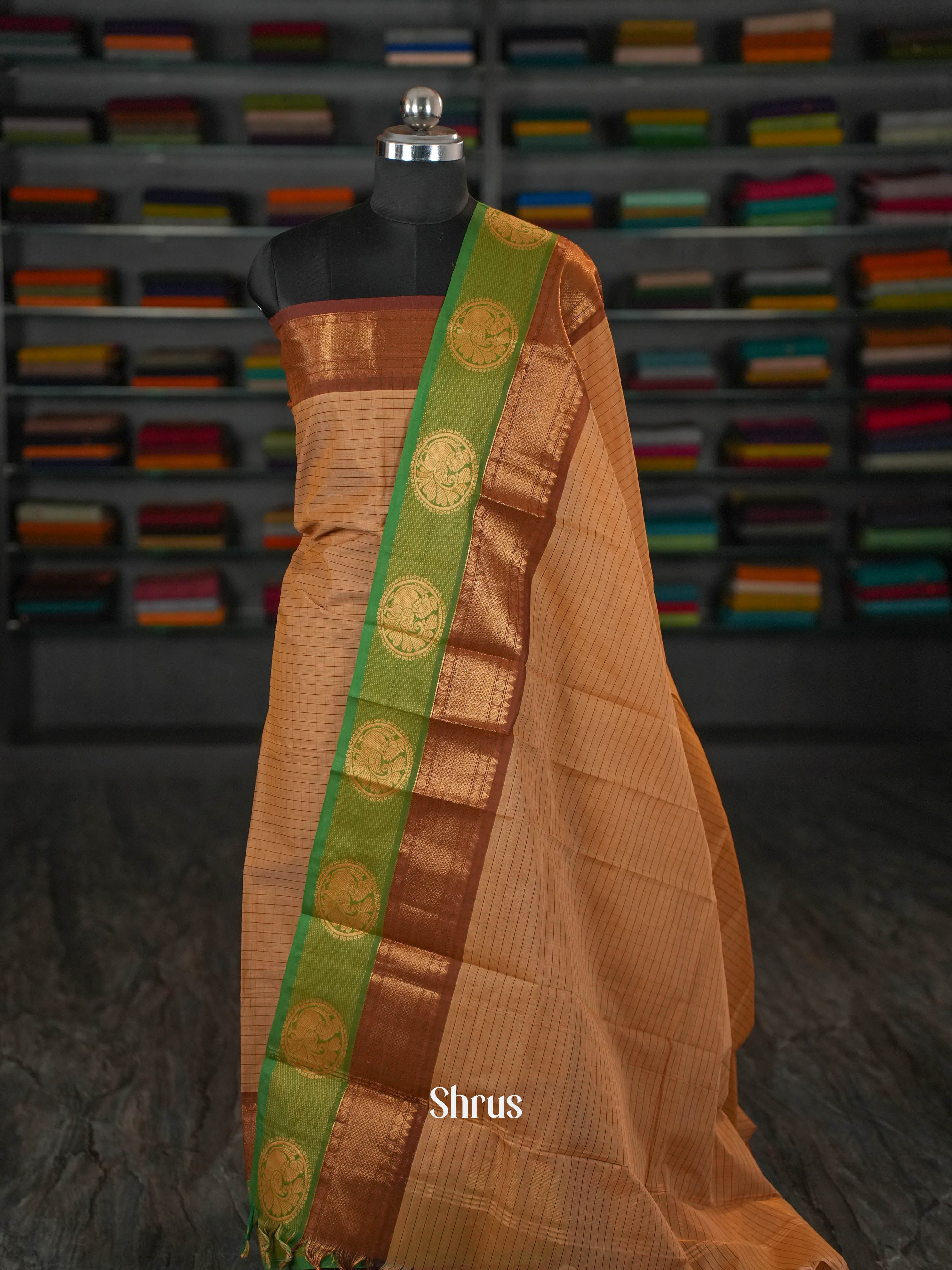 Brown & Green - chettinad top & dupatta combo