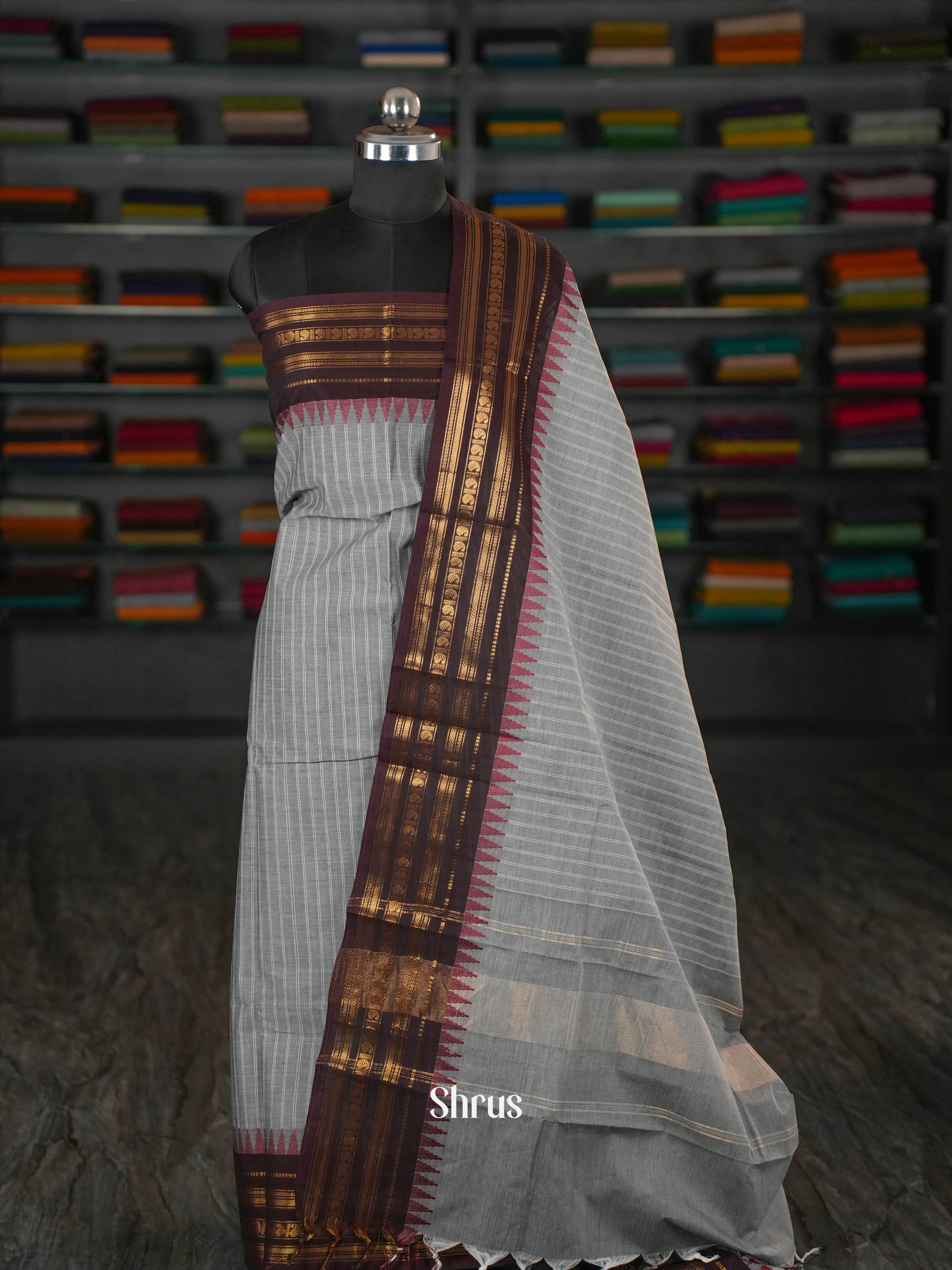 Grey& Brown - chettinad top & dupatta combo