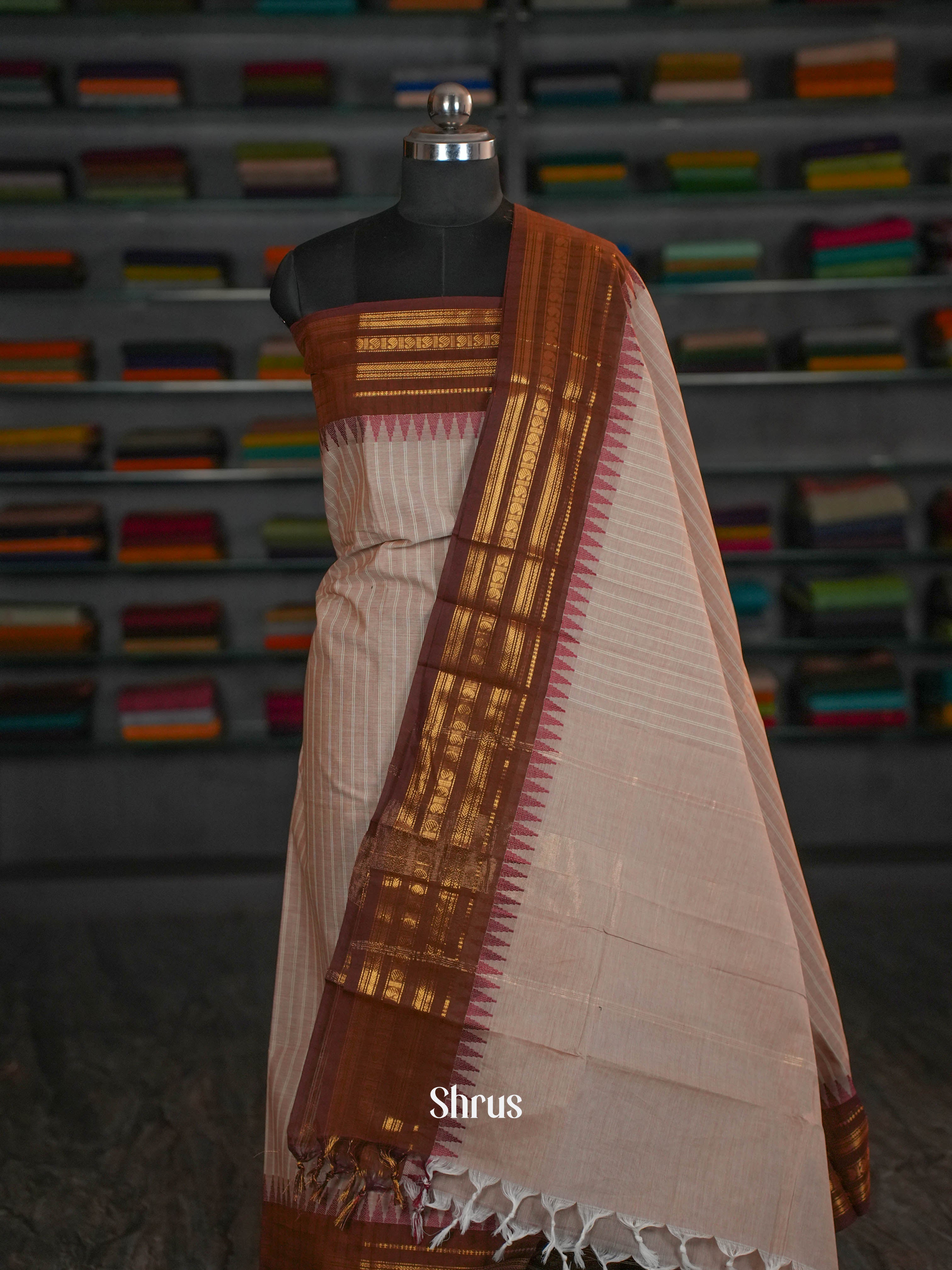 Grey & Brown - chettinad top & dupatta combo