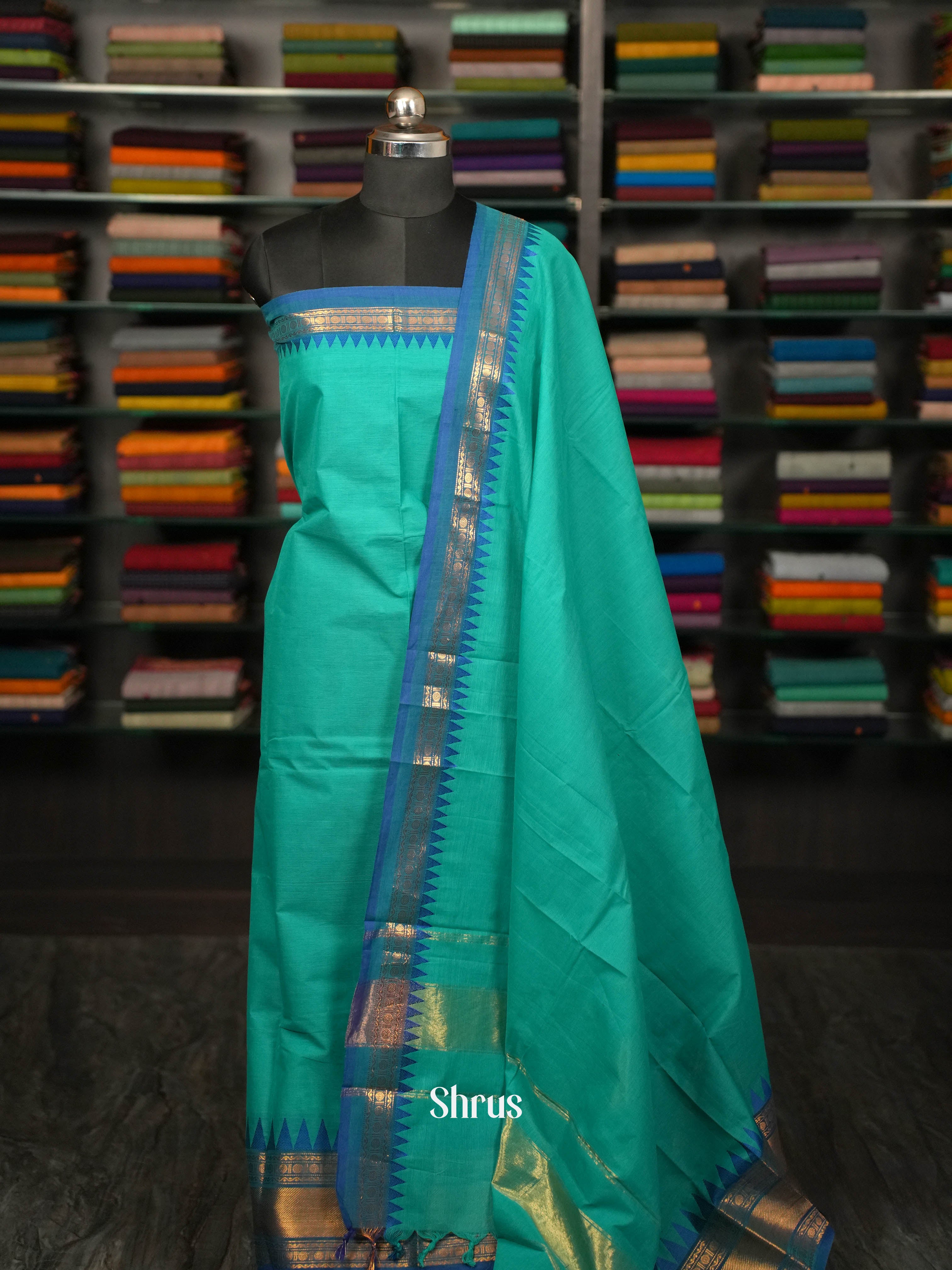 Teal & Blue - chettinad Top & dupatta combo