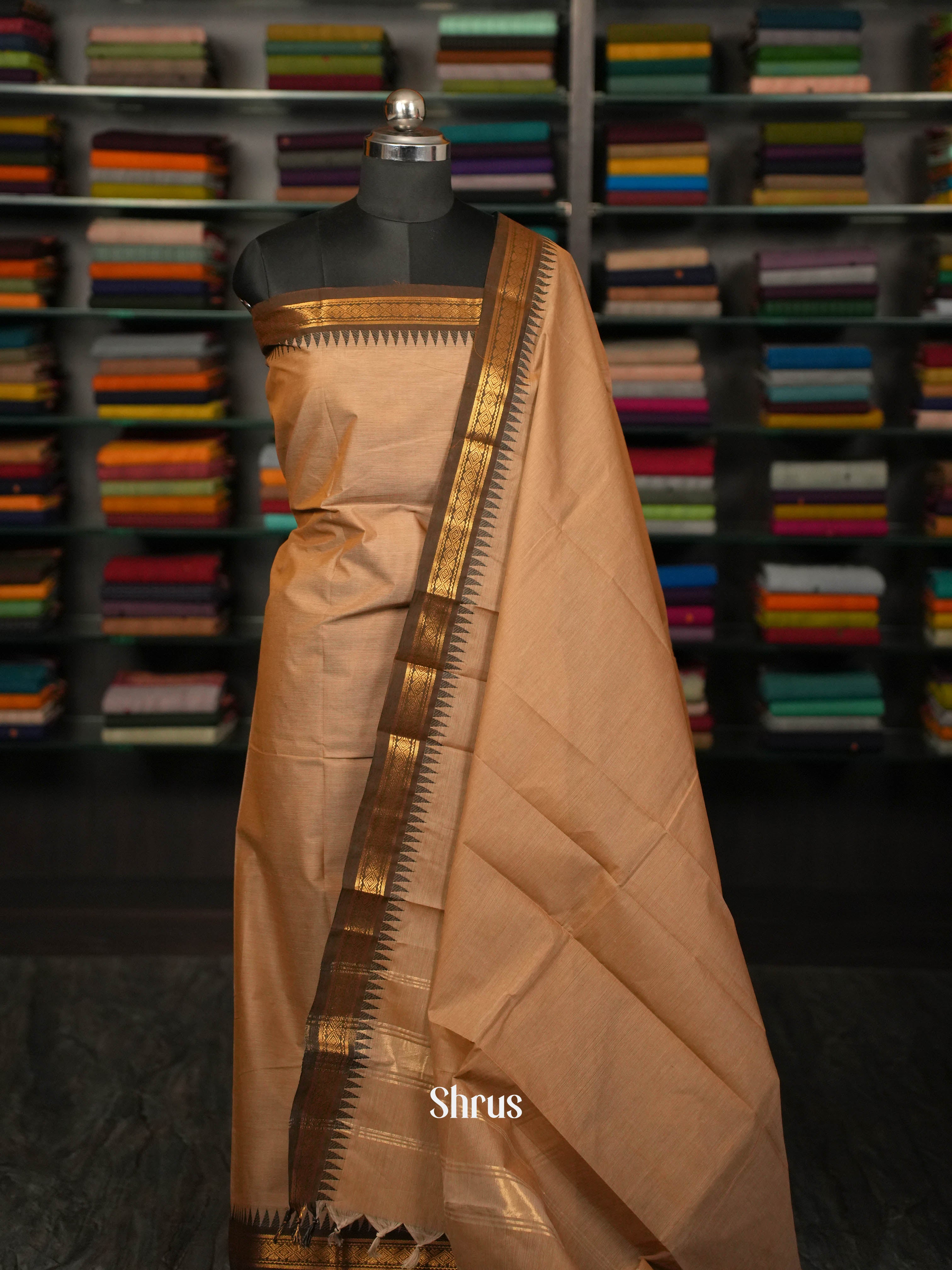 Dull Brown & Brown  - chettinad Top & dupatta combo